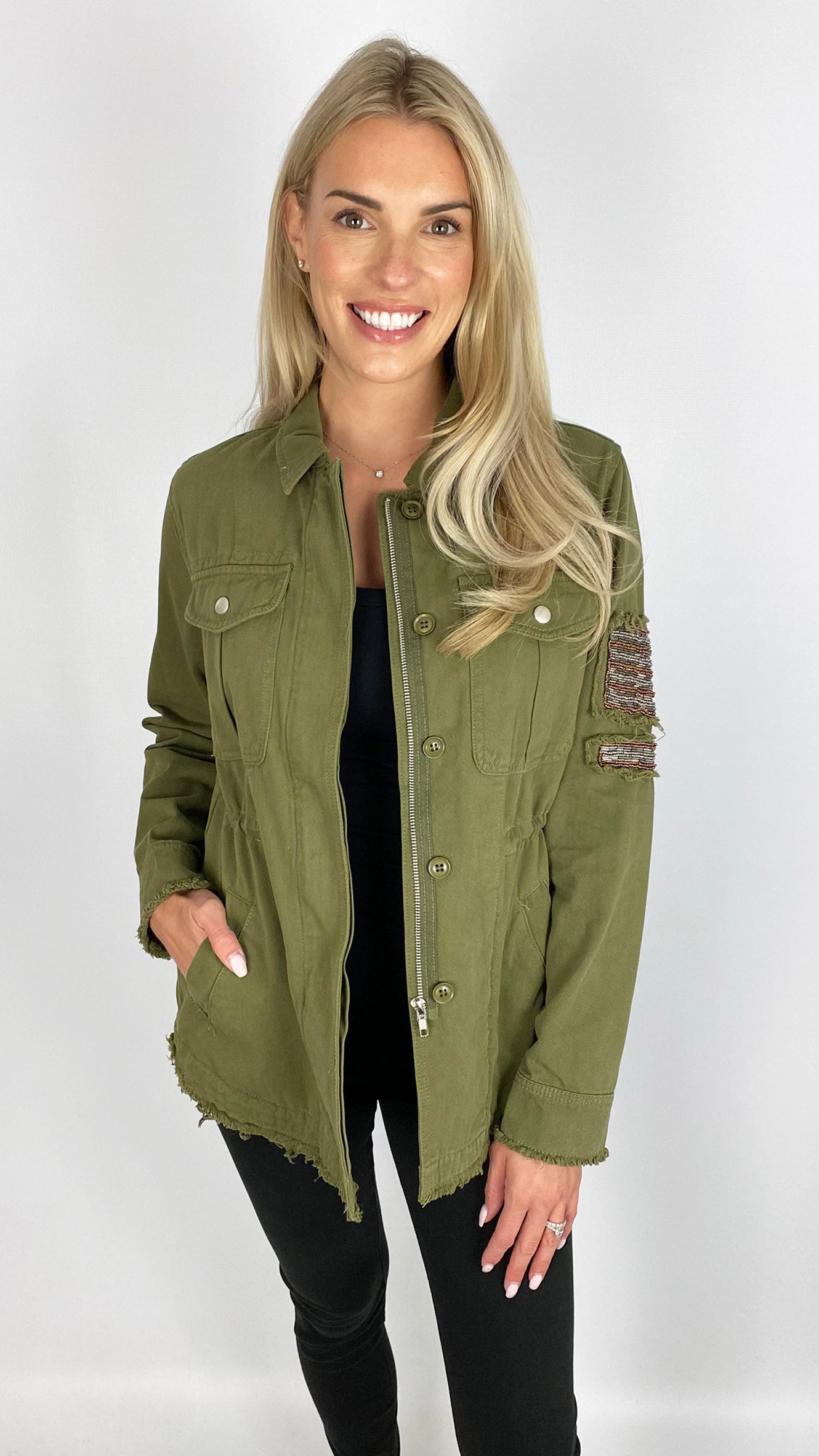 Military style embellished denim jacket | 2 Colours