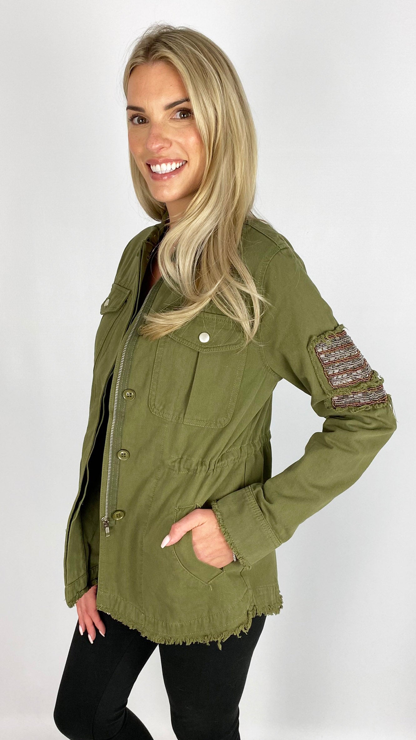 Military style embellished denim jacket | 2 Colours