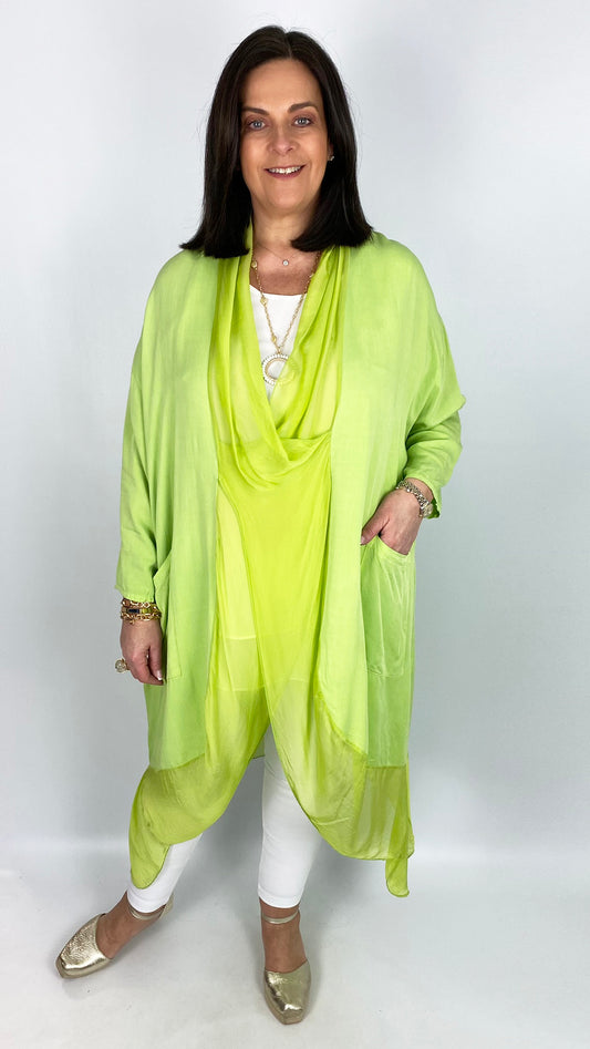 Silk trimmed oversized crossover top (Lime)