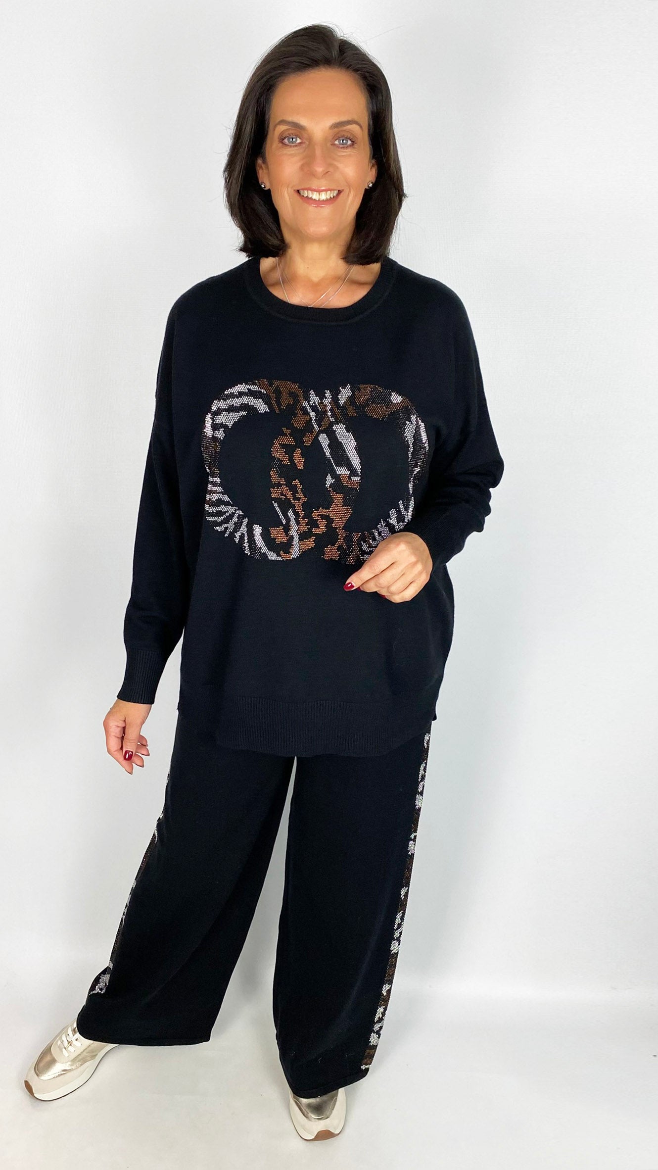 Animal stud detail knitted wide-leg trouser | 3 Colours | by Malissa J