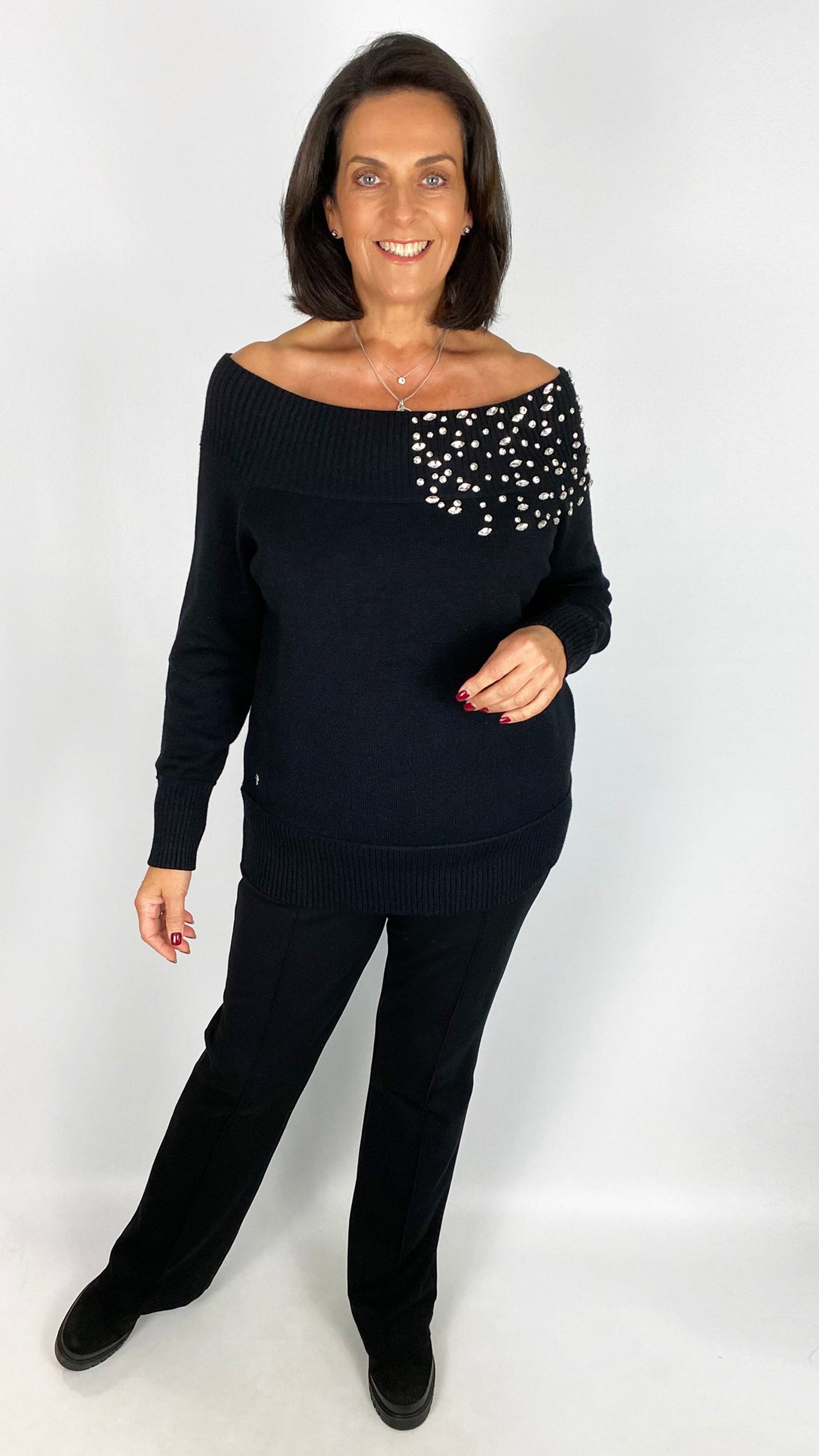 Crystal detail bardot jumper | 3 Colours | by Malissa J