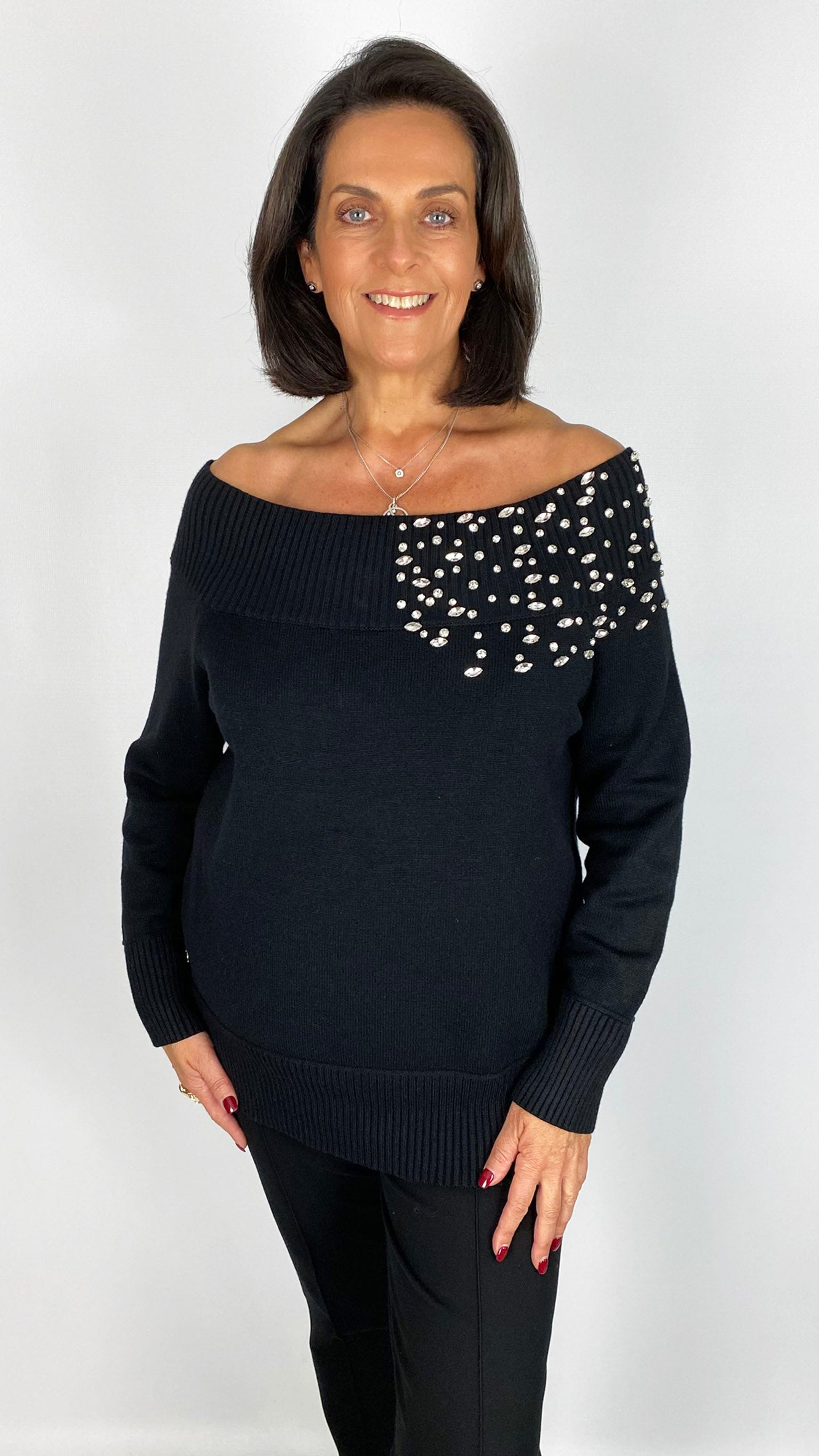 Crystal detail bardot jumper | 3 Colours | by Malissa J