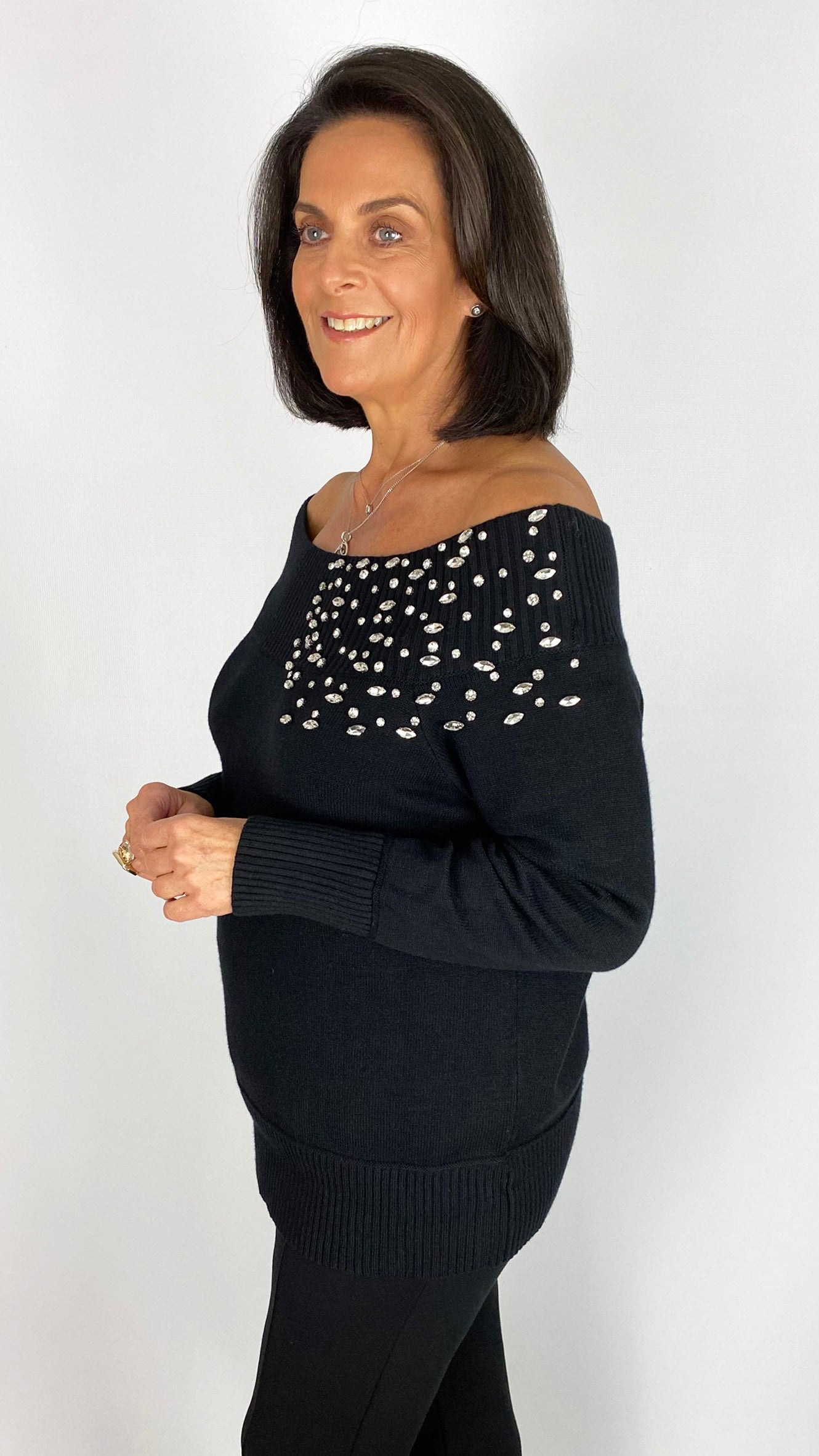 Crystal detail bardot jumper | 3 Colours | by Malissa J