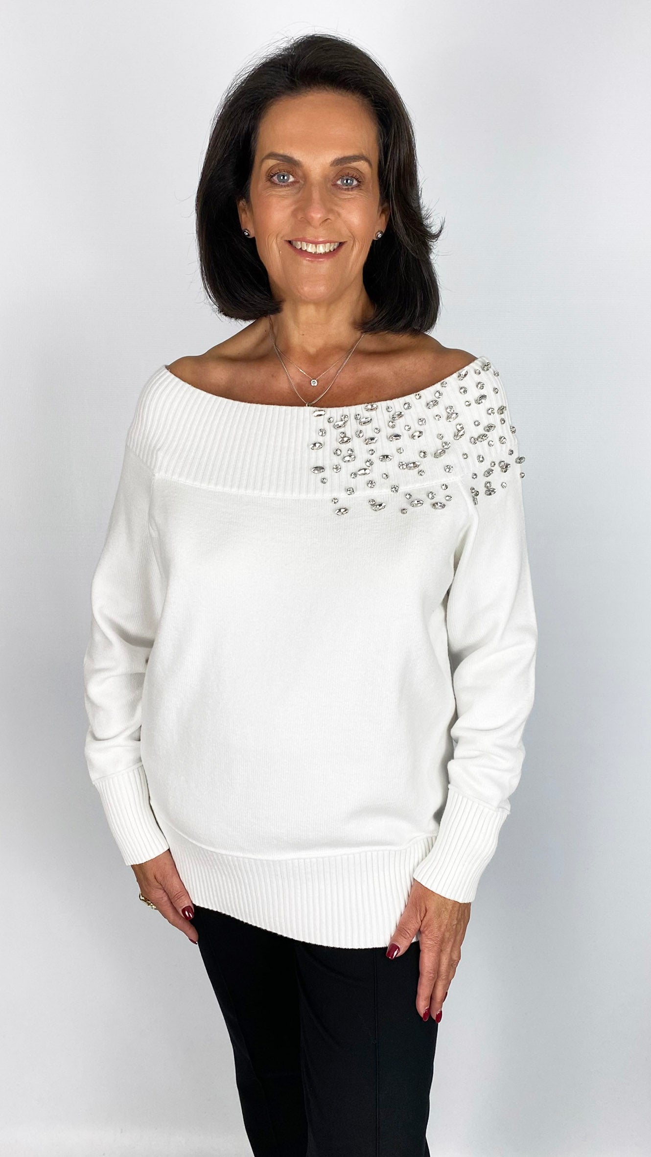 Crystal detail bardot jumper | 3 Colours | by Malissa J
