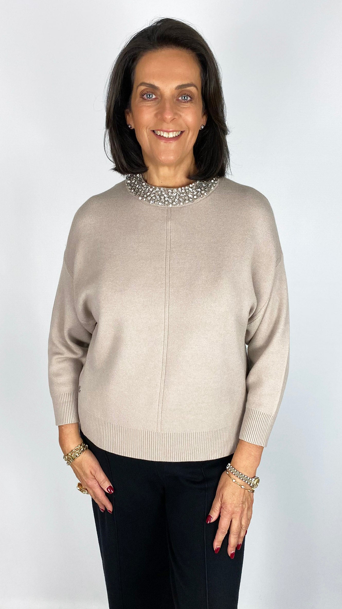 Rhinestone neck knitted jumper | 2 Colours | by Malissa J