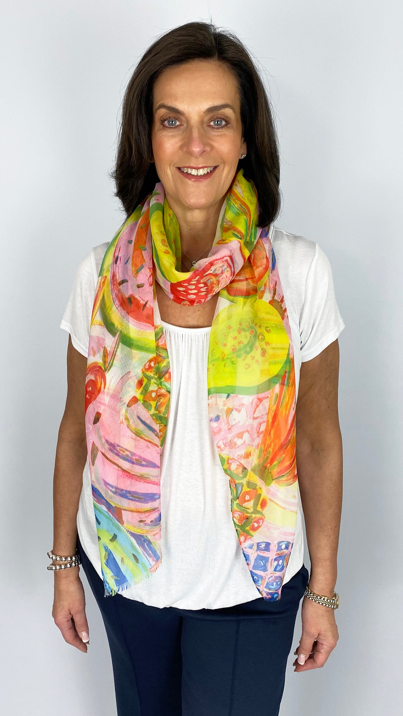 Vibrant fruit print scarf by Malissa J | 2 Colours