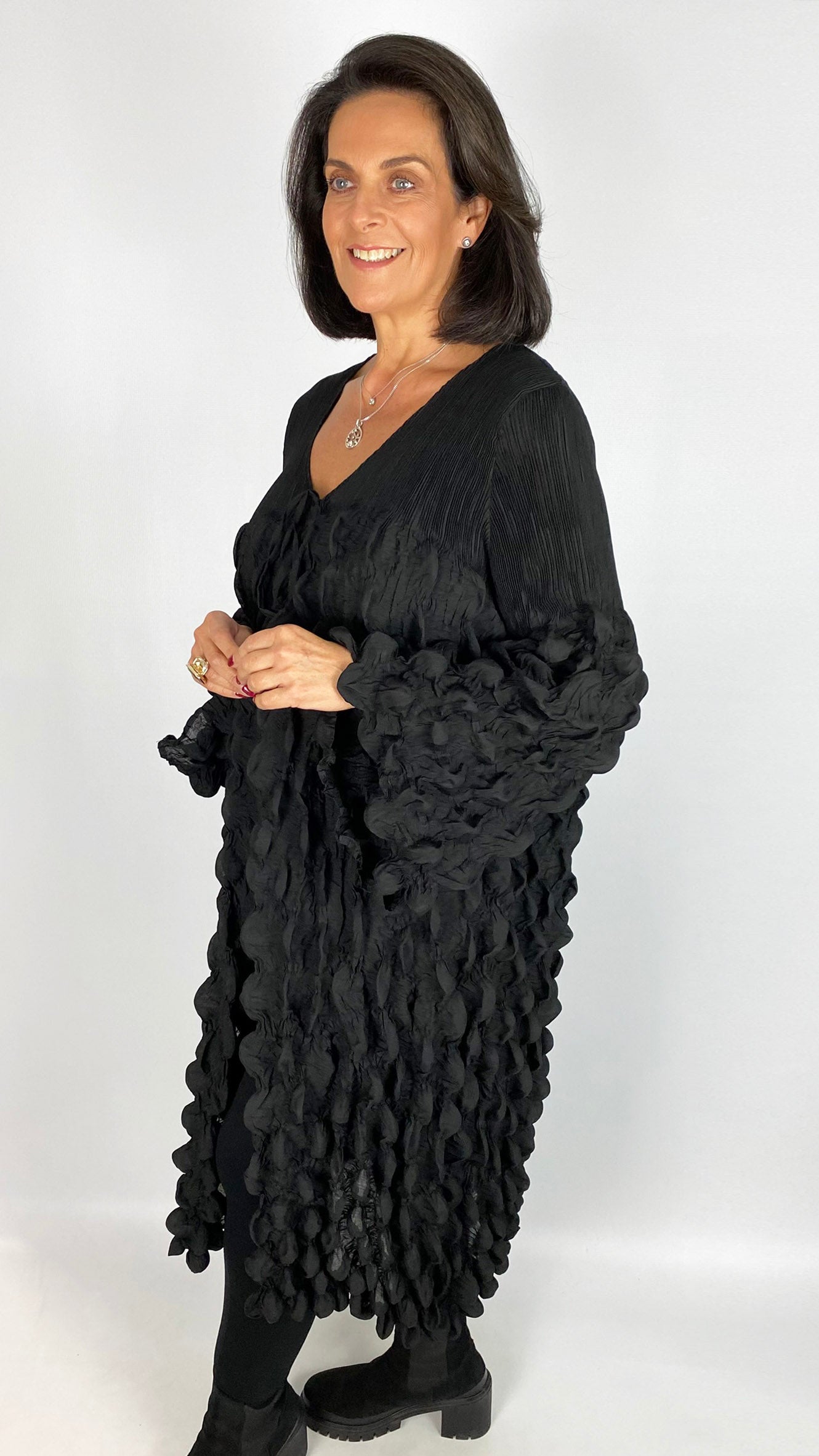 Tie-front bubble longline jacket | Black | by Malissa J