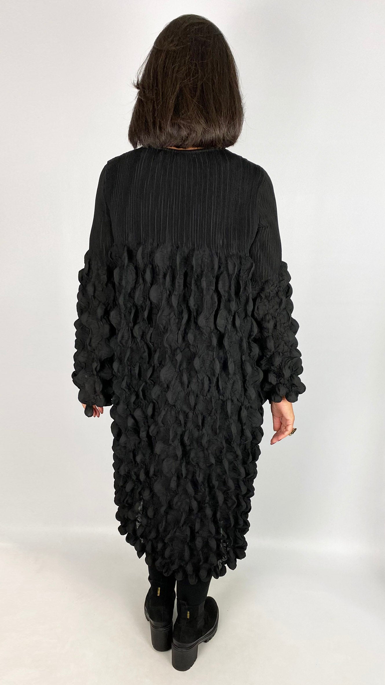 Tie-front bubble longline jacket | Black | by Malissa J
