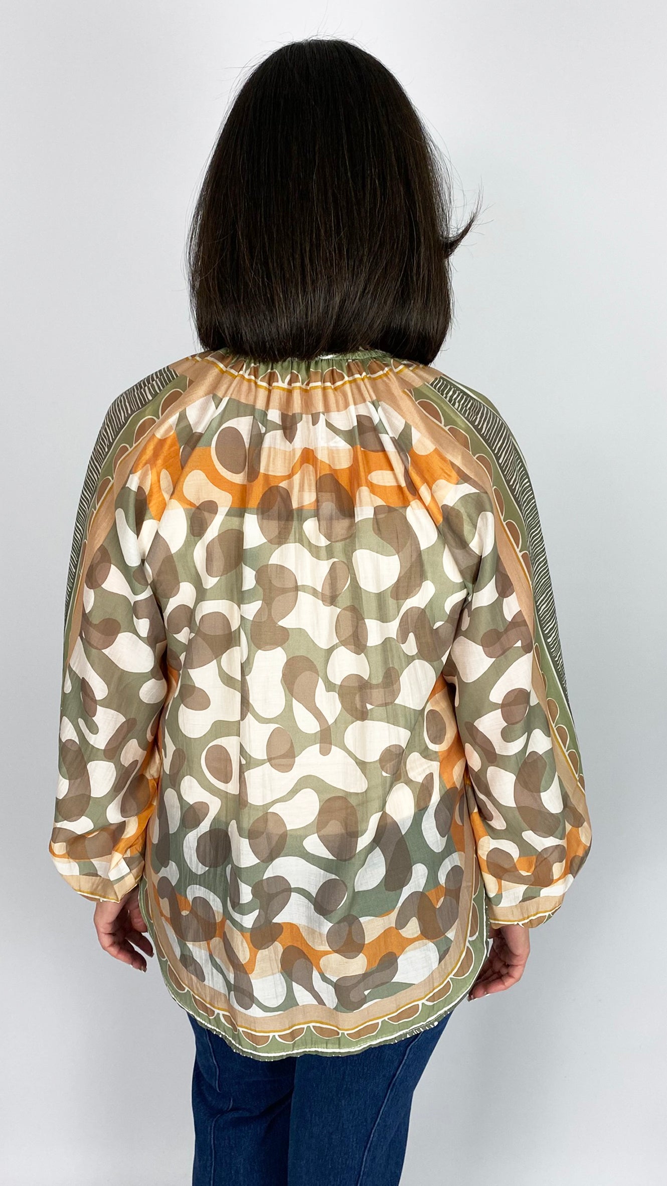 Print tie-or-not ruched neck blouse | 3 Colours | last 1s