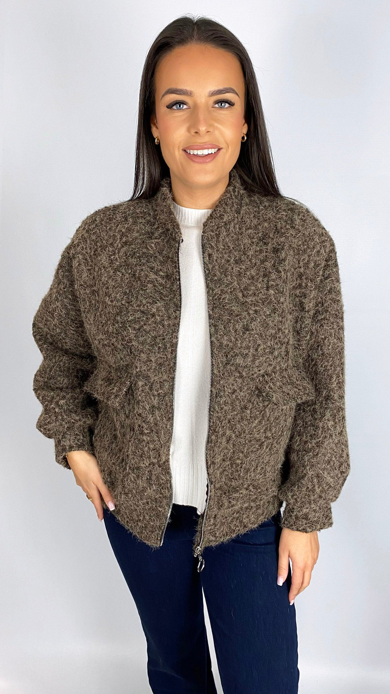Zip-up fuzzy knit jacket | 5 Colours