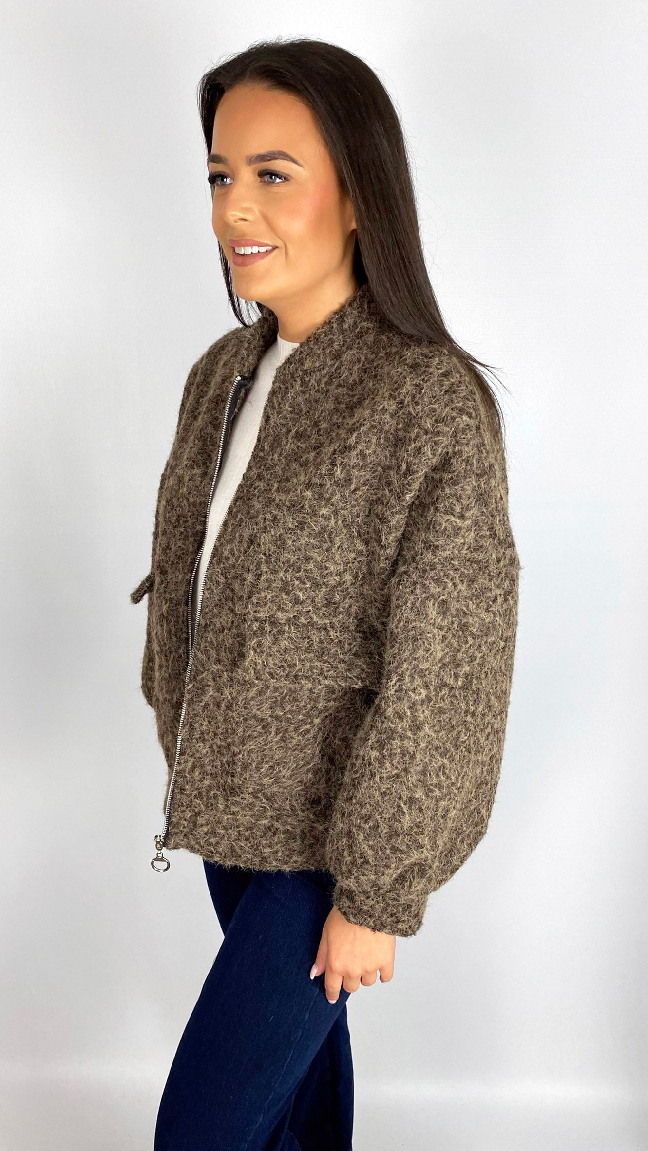 Zip-up fuzzy knit jacket | 5 Colours