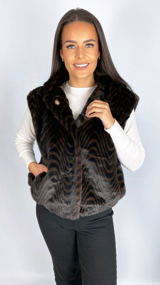 Hooded faux fur gilet | Swirl | by Malissa J