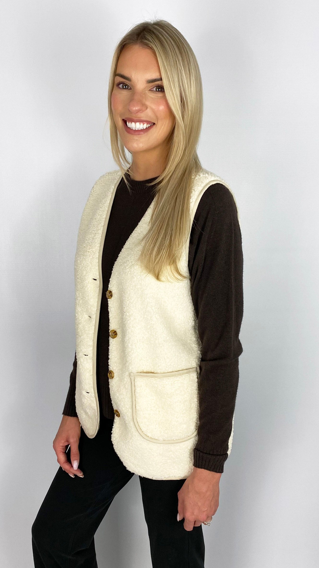 Button-through faux shearling gilet | 3 Colours