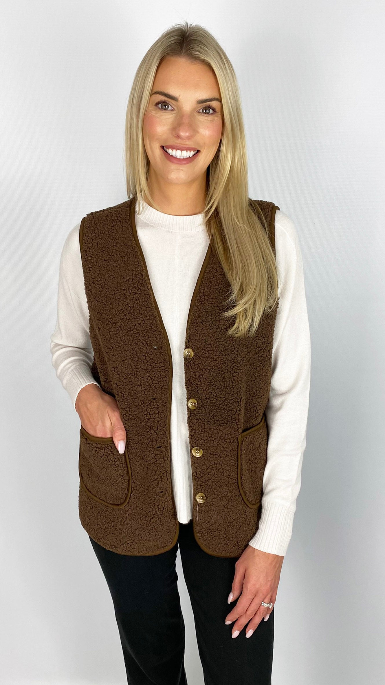 Button-through faux shearling gilet | 3 Colours