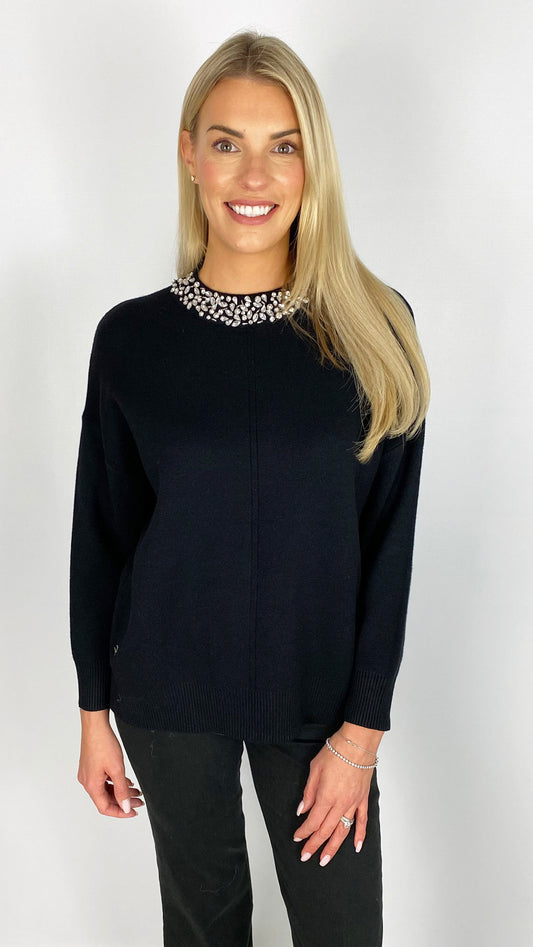 Rhinestone neck knitted jumper | 2 Colours | by Malissa J