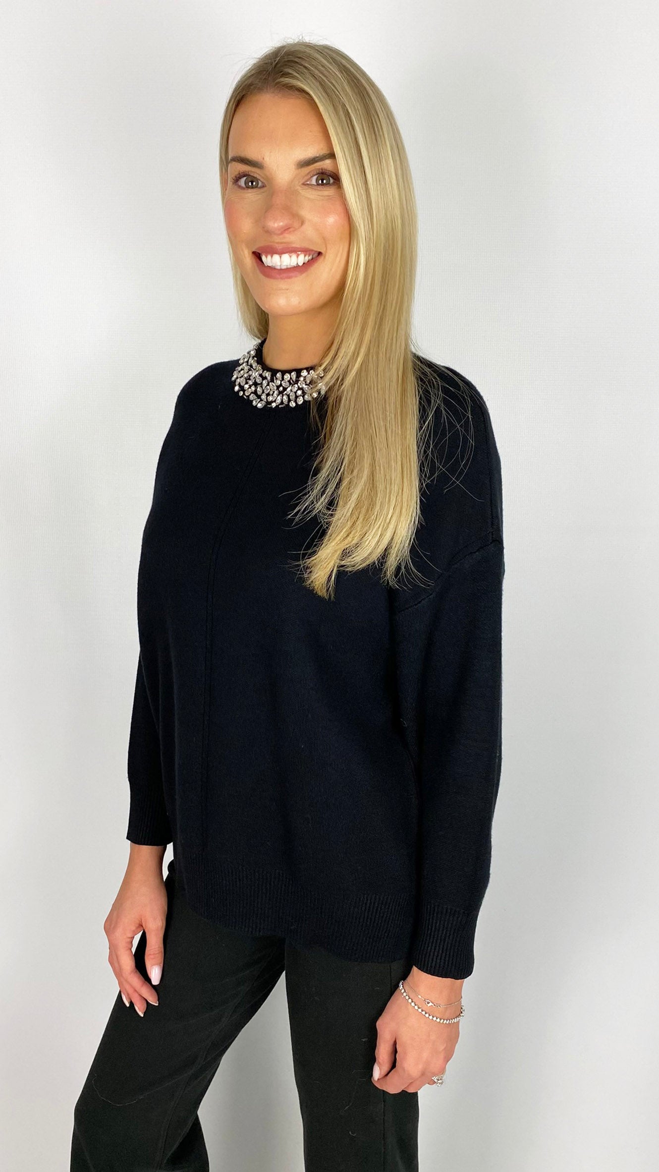 Rhinestone neck knitted jumper | 2 Colours | by Malissa J