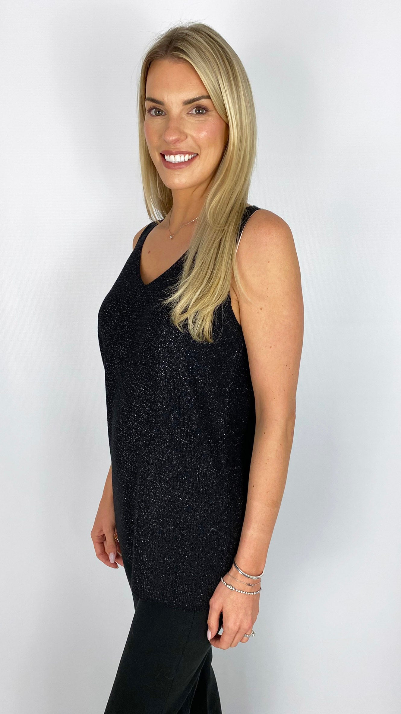 Lurex & studded v-neck sleeveless top | by Malissa J