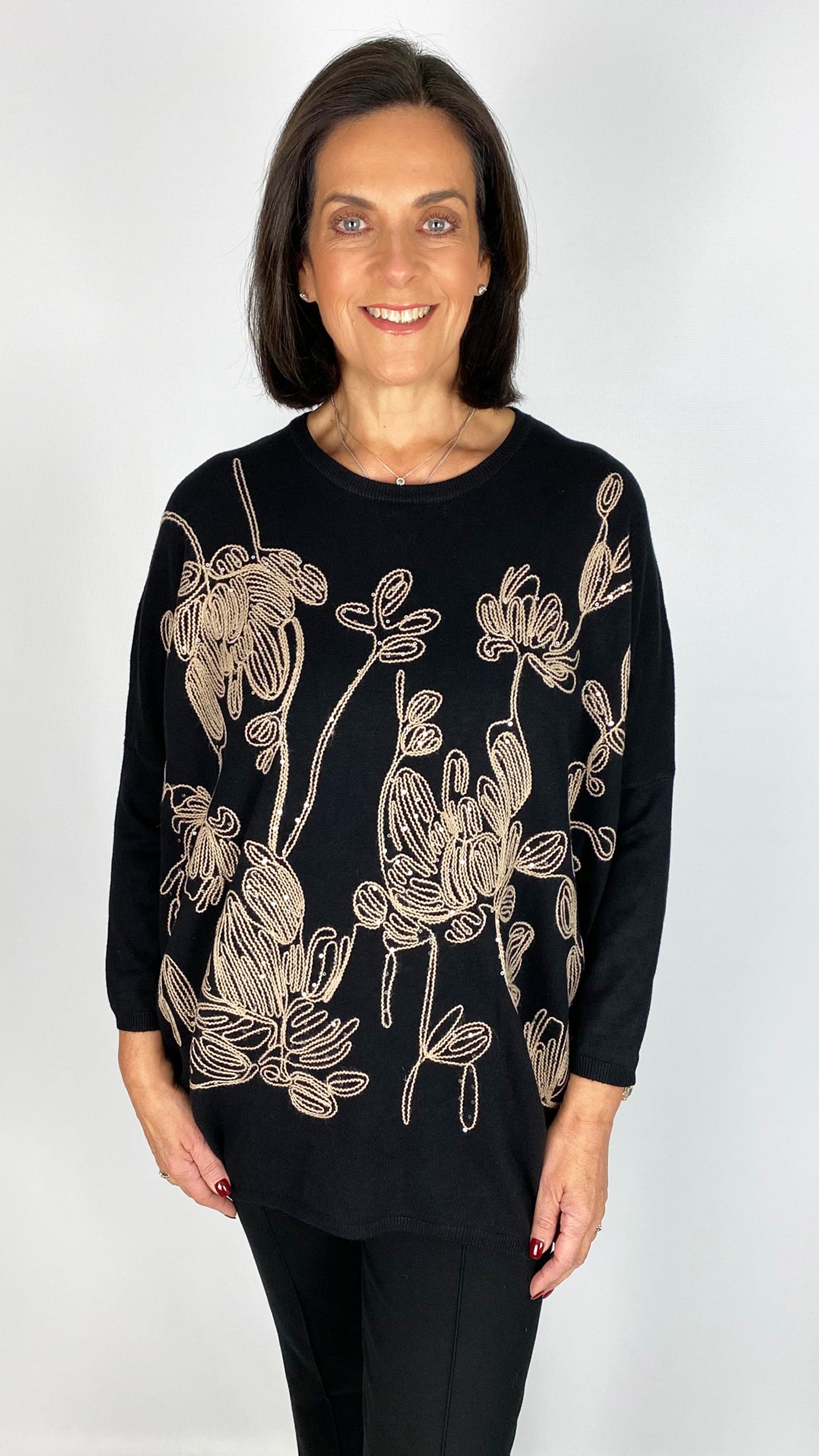 Embroidered sequin detail jumper | Black
