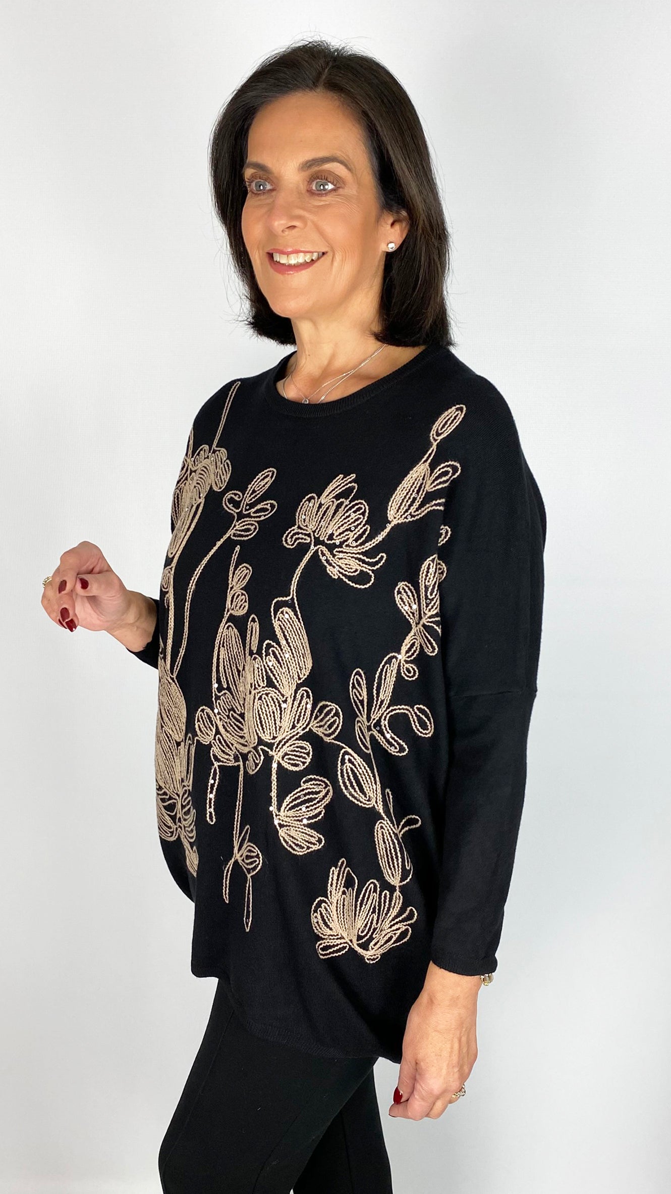 Embroidered sequin detail jumper | Black