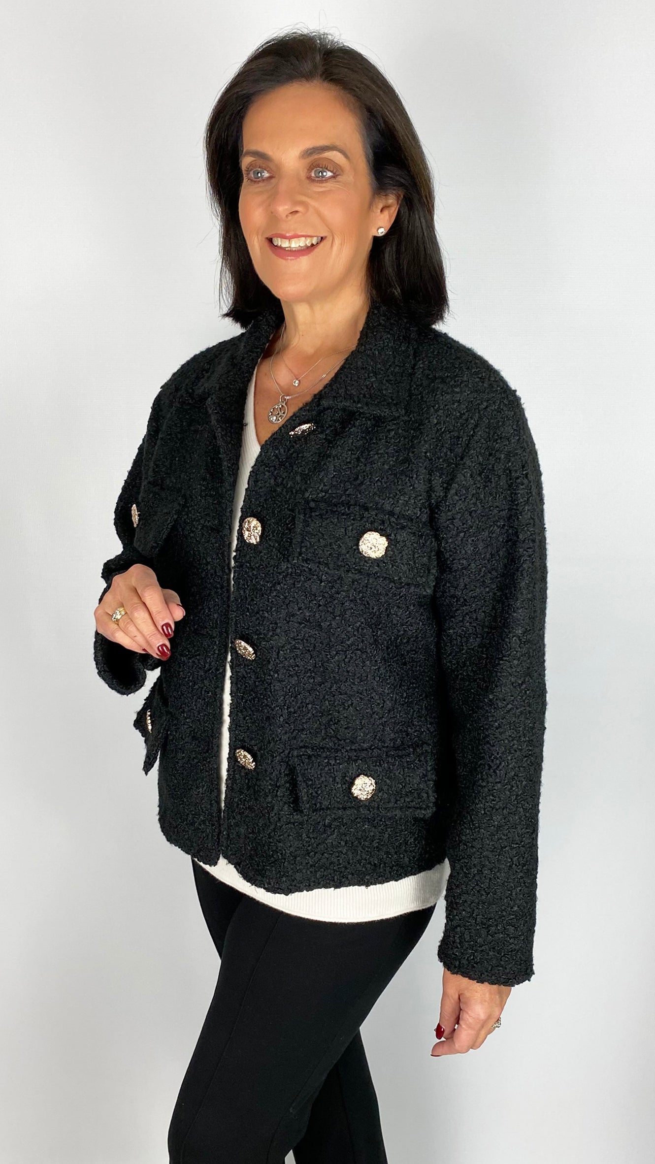 Boucle feature button jacket | 2 Colours