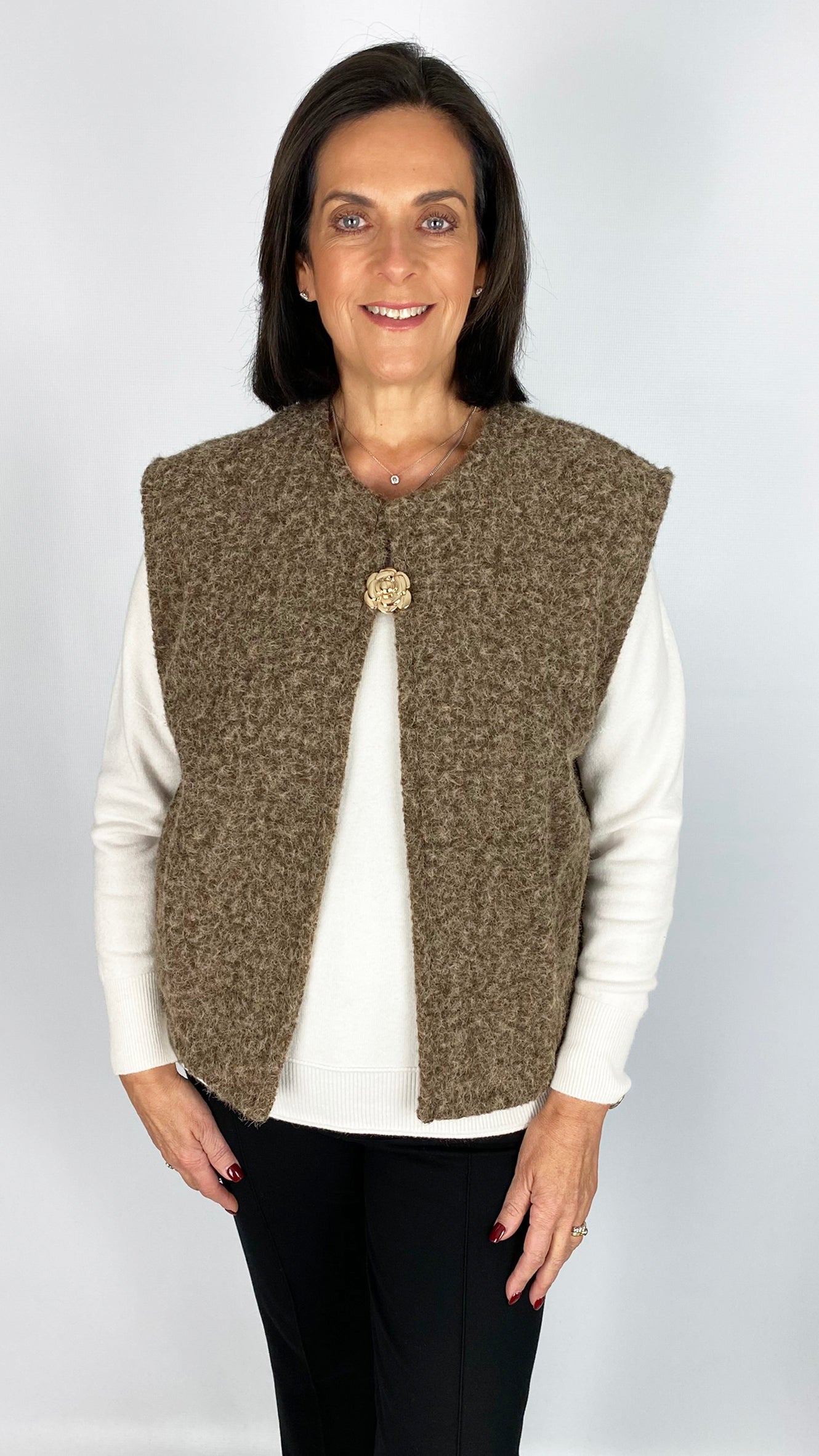 Gold removable flower brooch textured waistcoat | 3 Colours