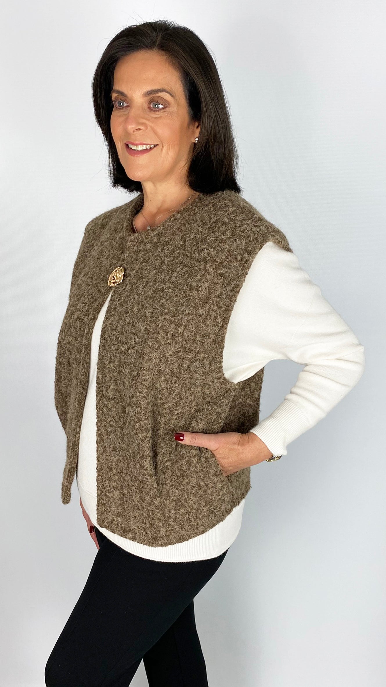 Gold removable flower brooch textured waistcoat | 3 Colours
