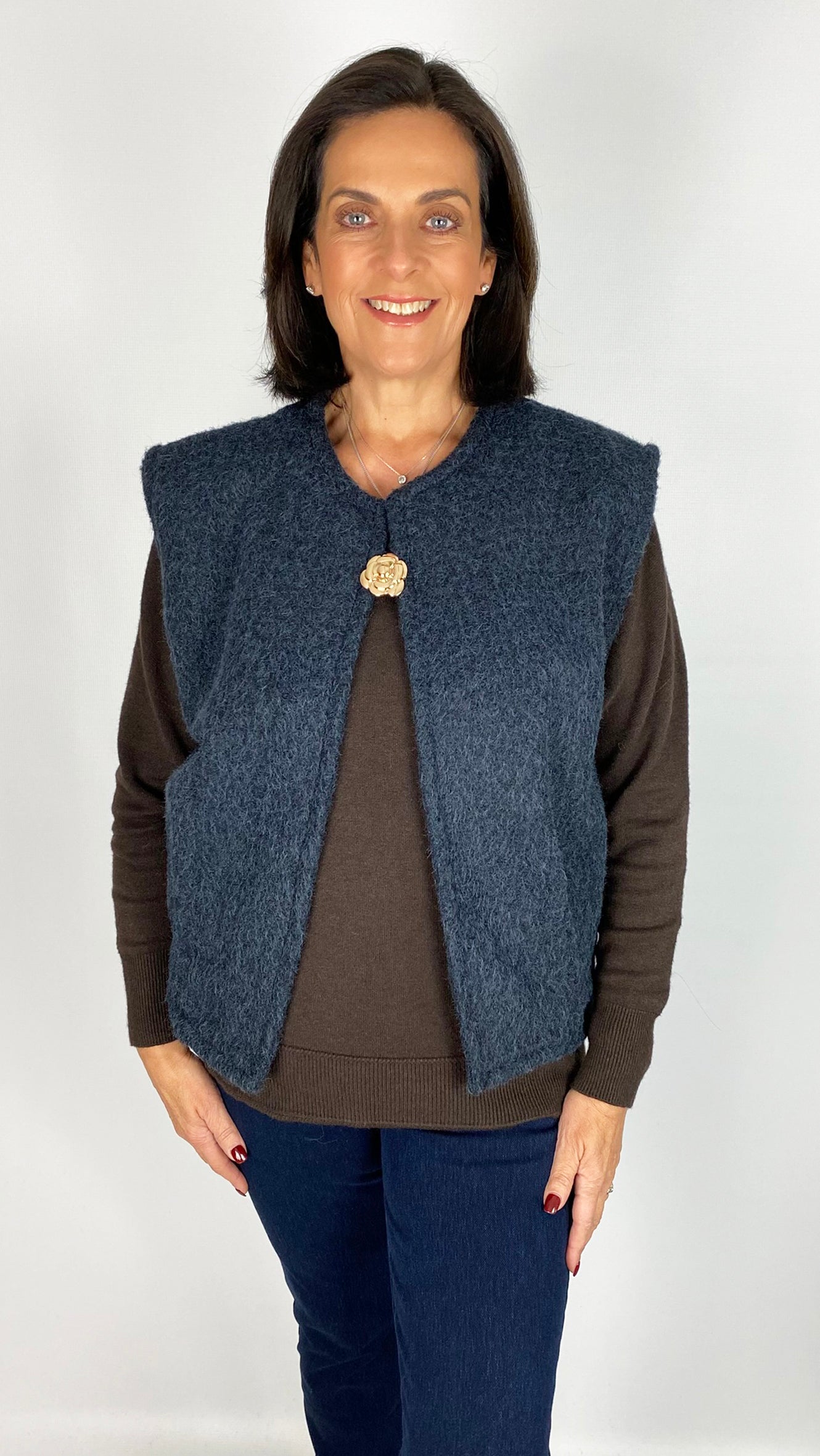 Gold removable flower brooch textured waistcoat | 3 Colours