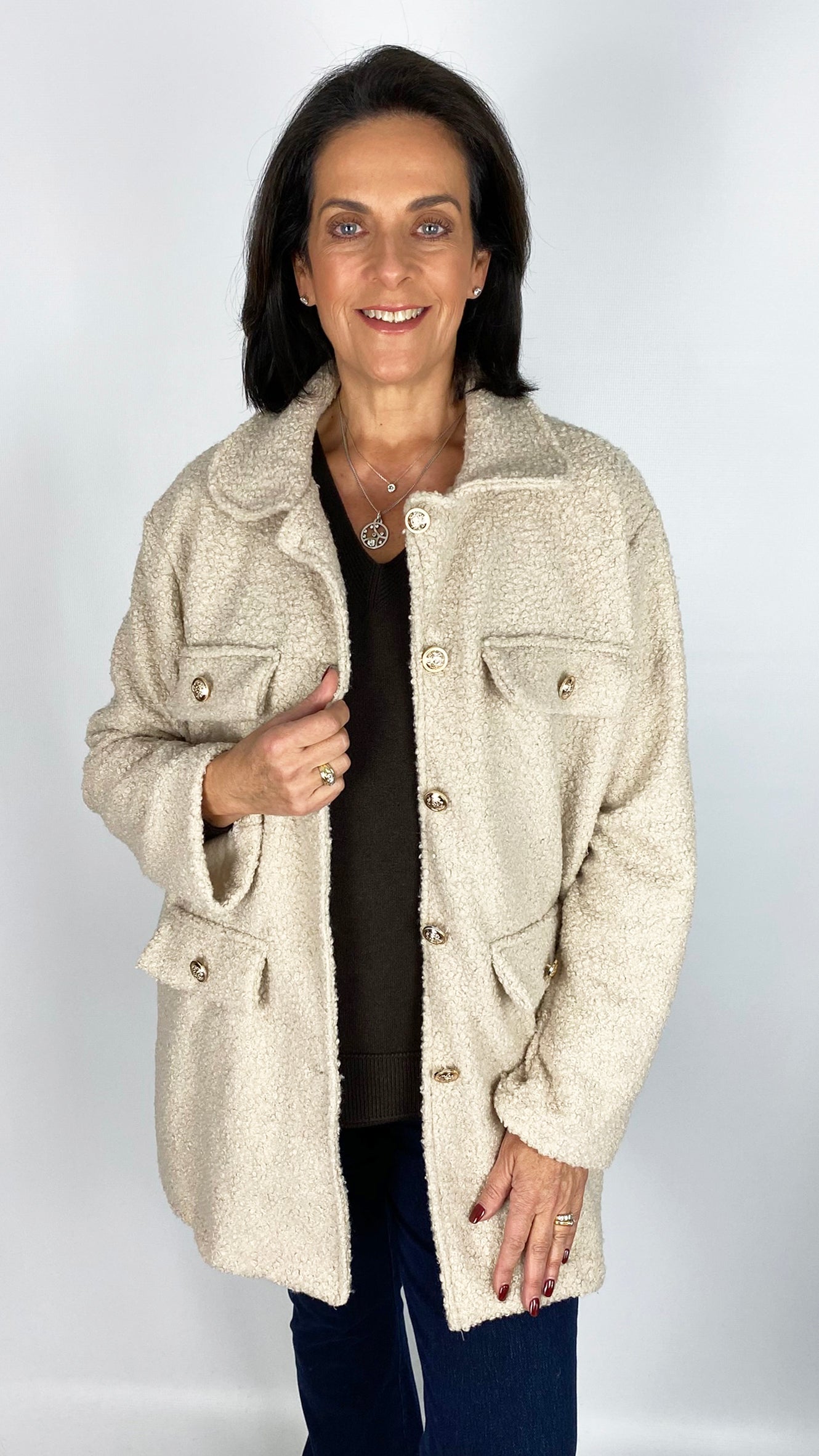 Oversized boucle button-through coat | 2 Colours