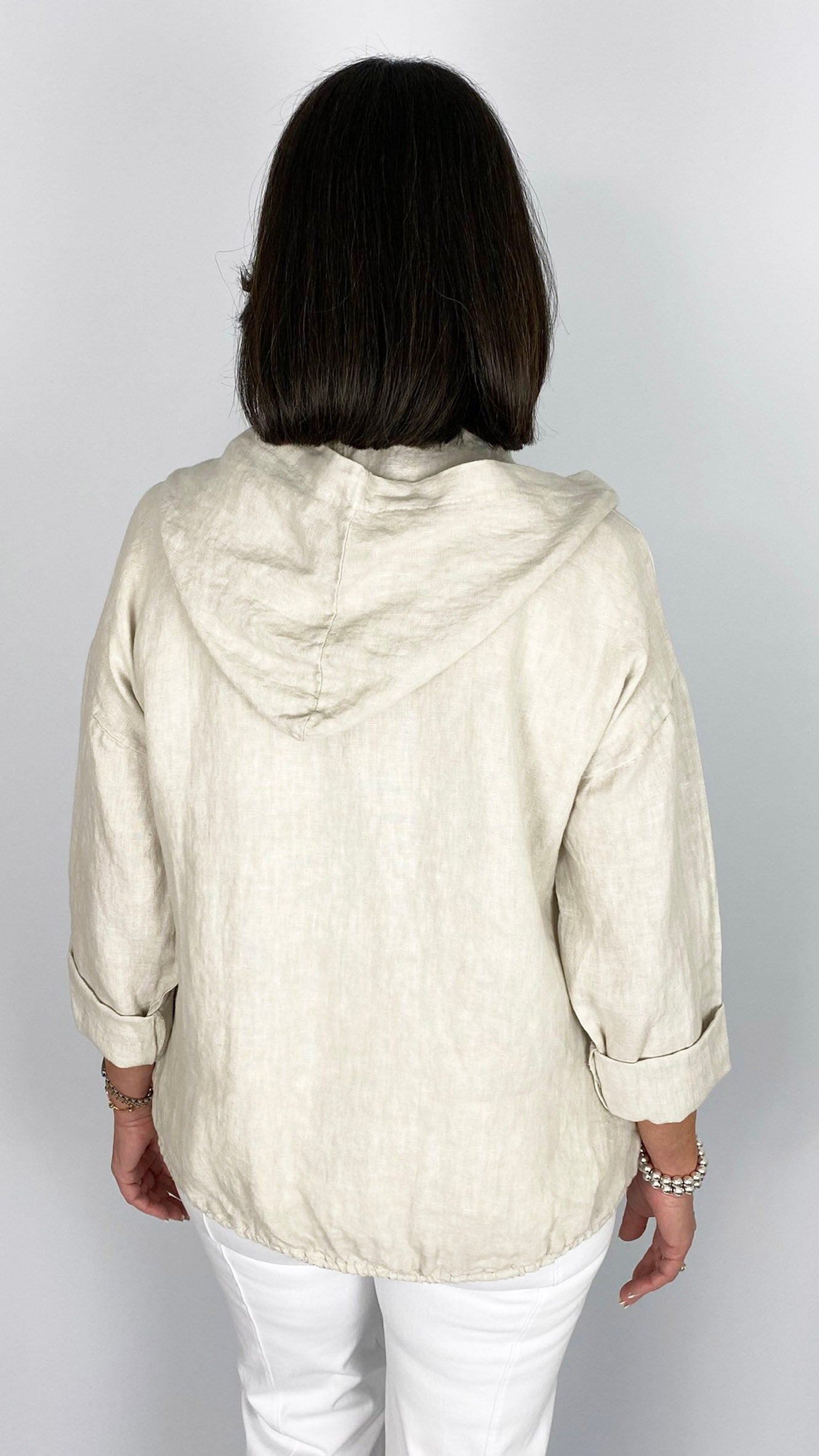 Linen embellished zip-through hooded jacket | 2 Colours | Limited!