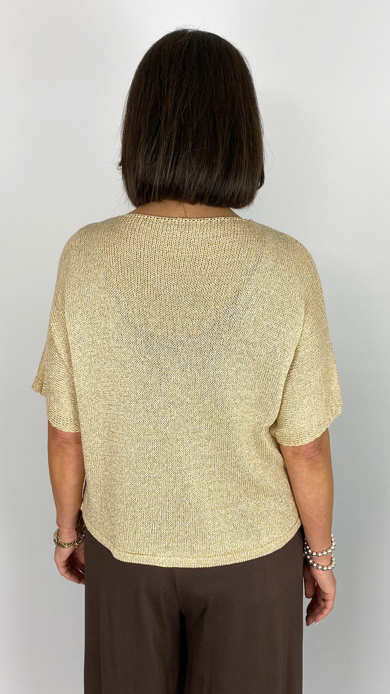 Lurex half-sleeve cardigan | Gold
