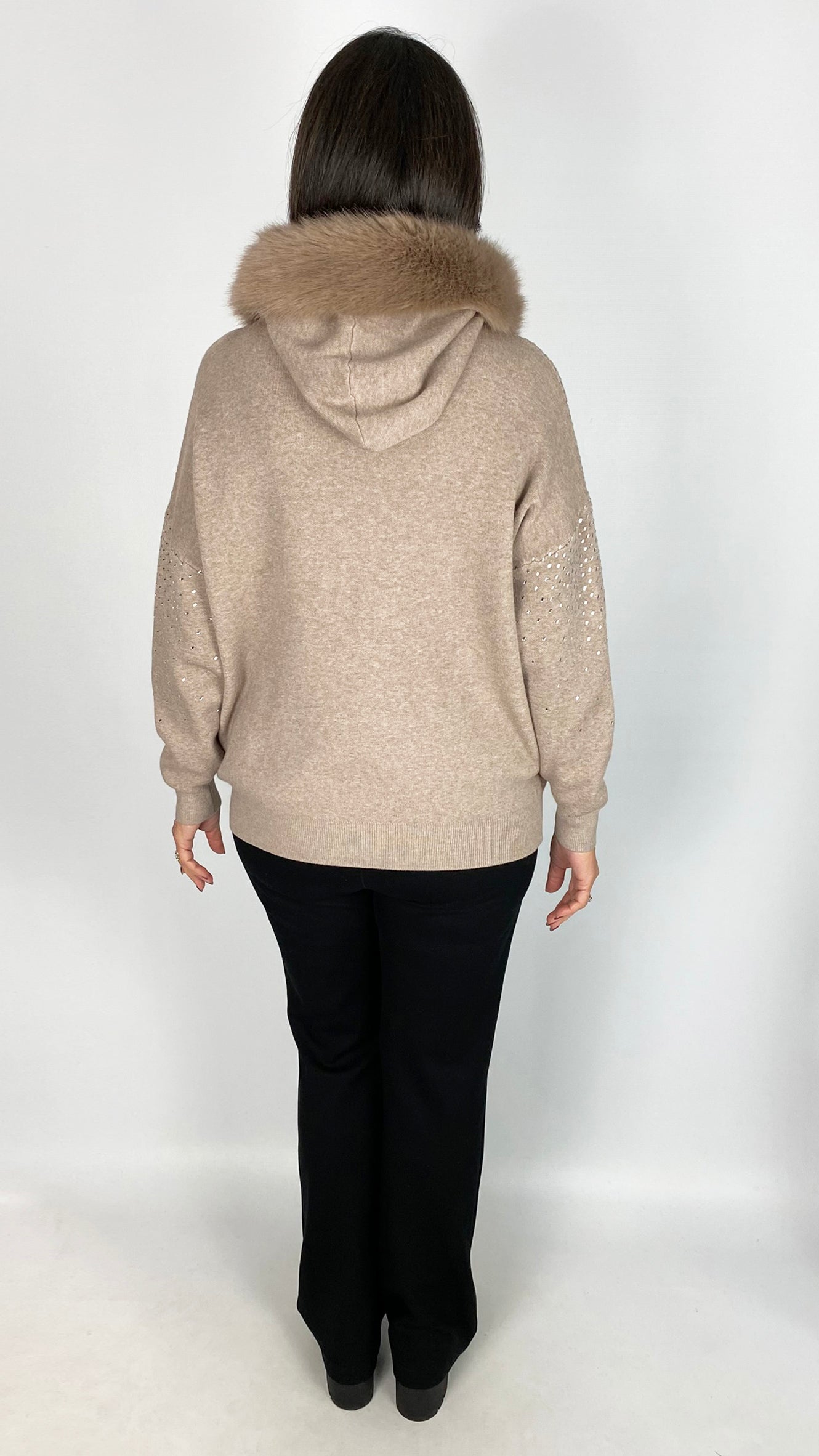 Crystal embellished faux fur hooded jumper | 3 Colours