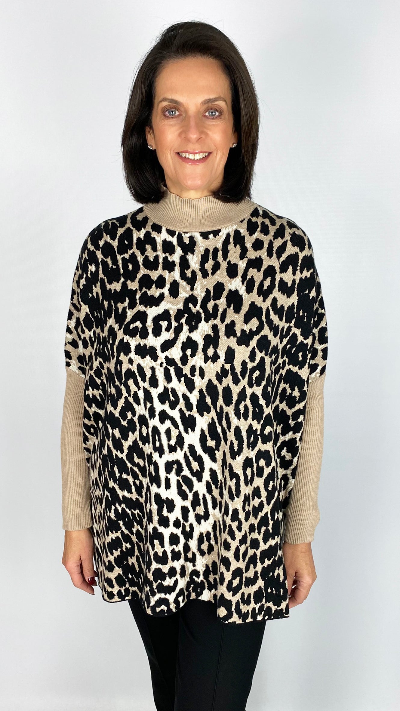 Animal print turtle neck poncho jumper | 2 Colours