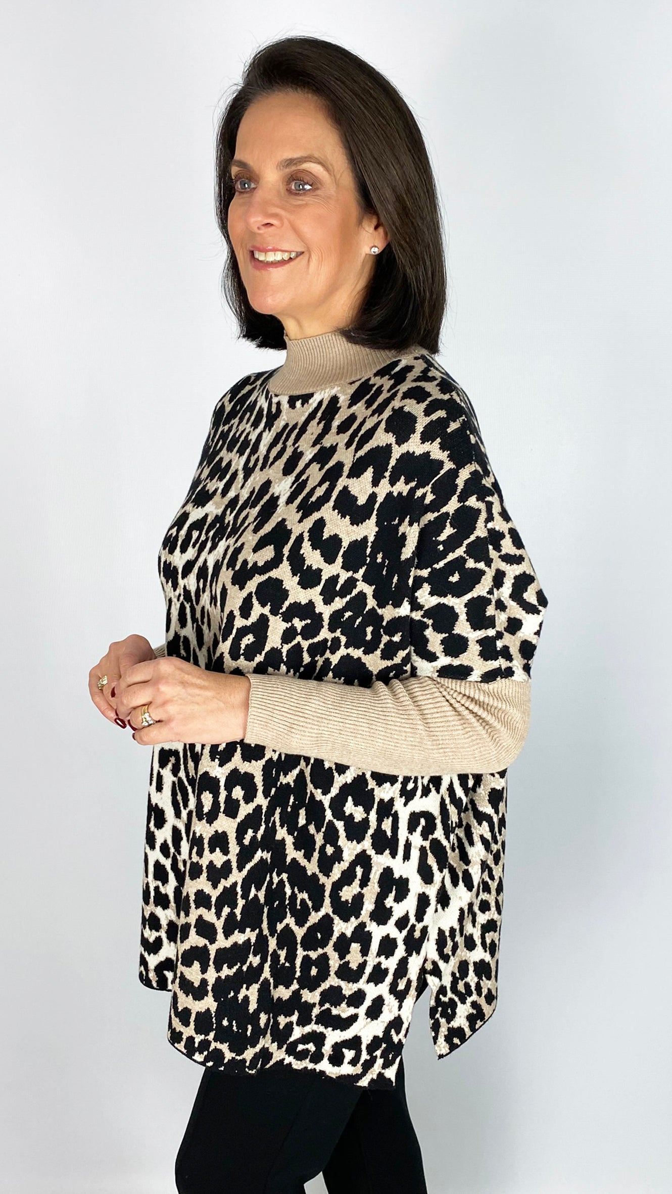 Animal print turtle neck poncho jumper | 2 Colours