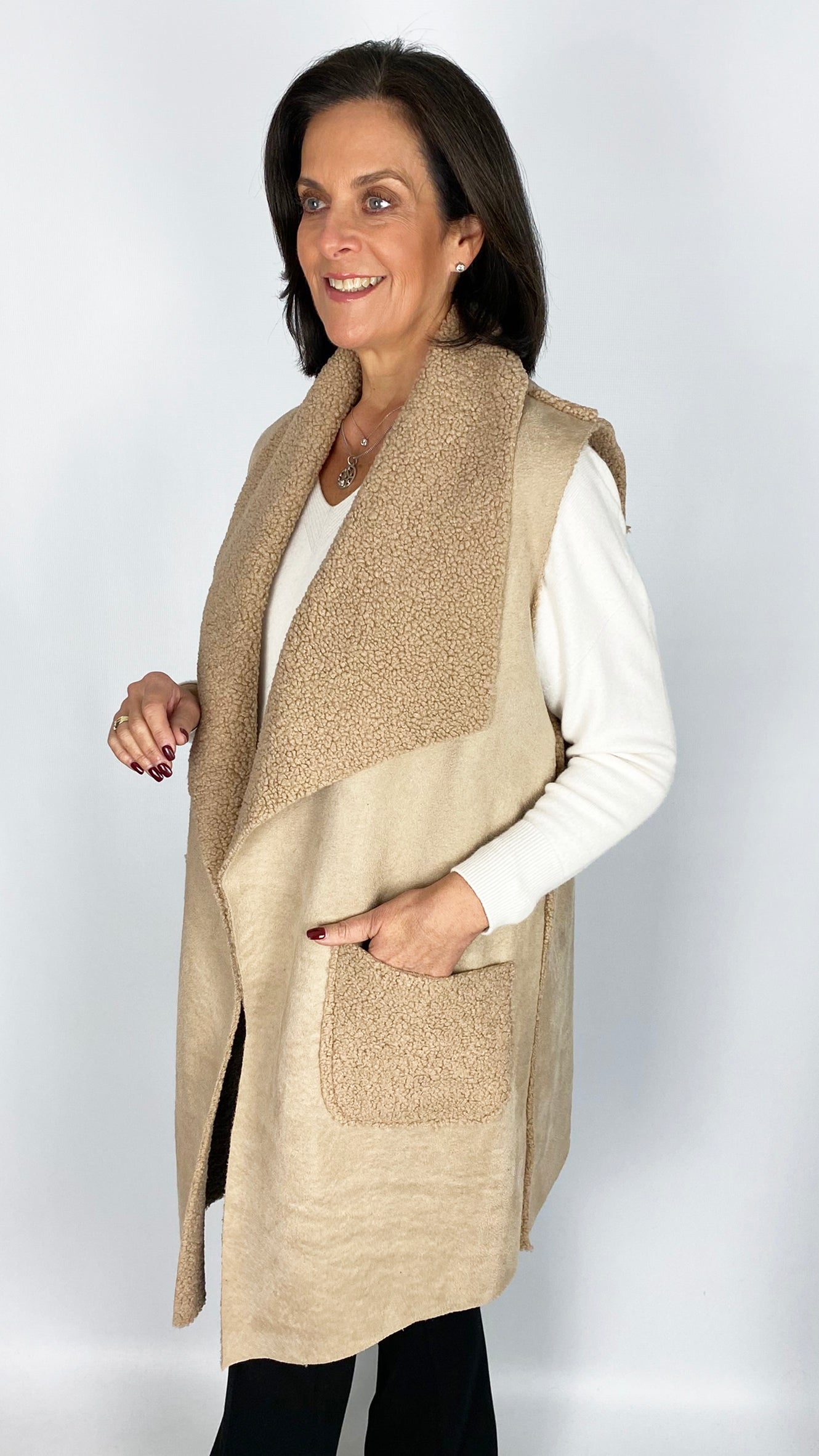 Faux shearling waterfall gilet | 3 Colours