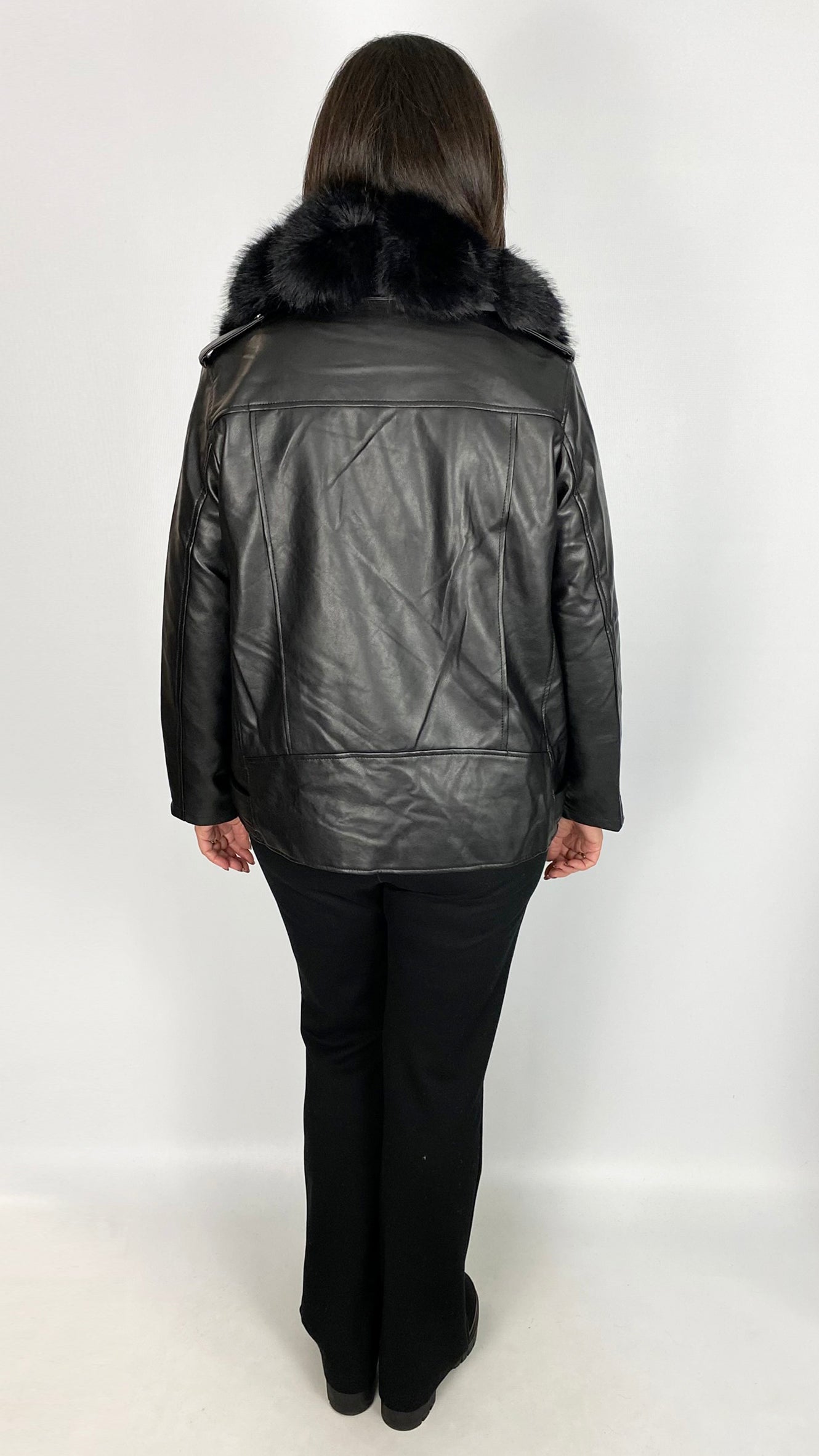 Faux fur trimmed & lined pleather biker jacket | 2 Colours
