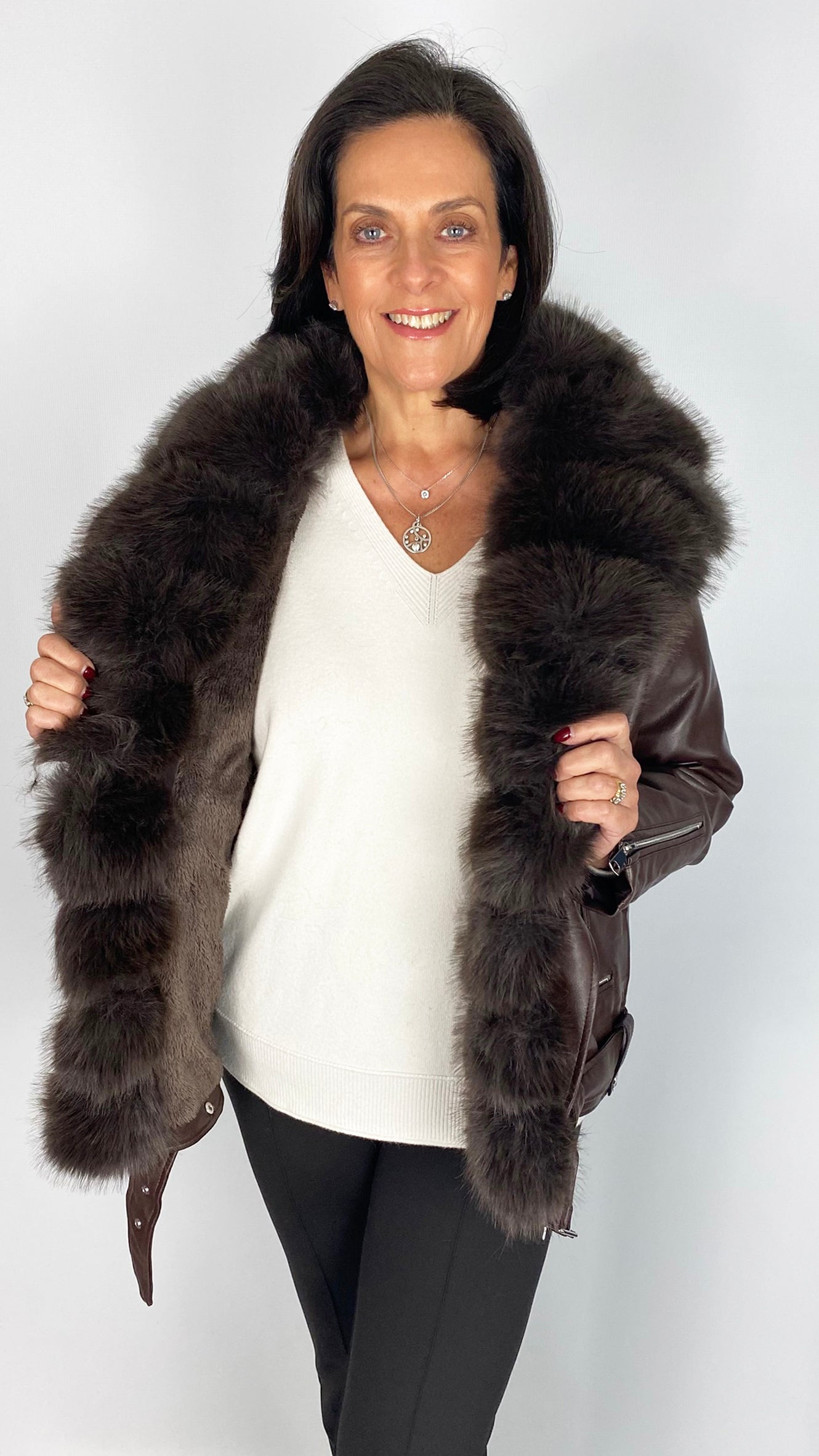Faux fur trimmed & lined pleather biker jacket | 2 Colours