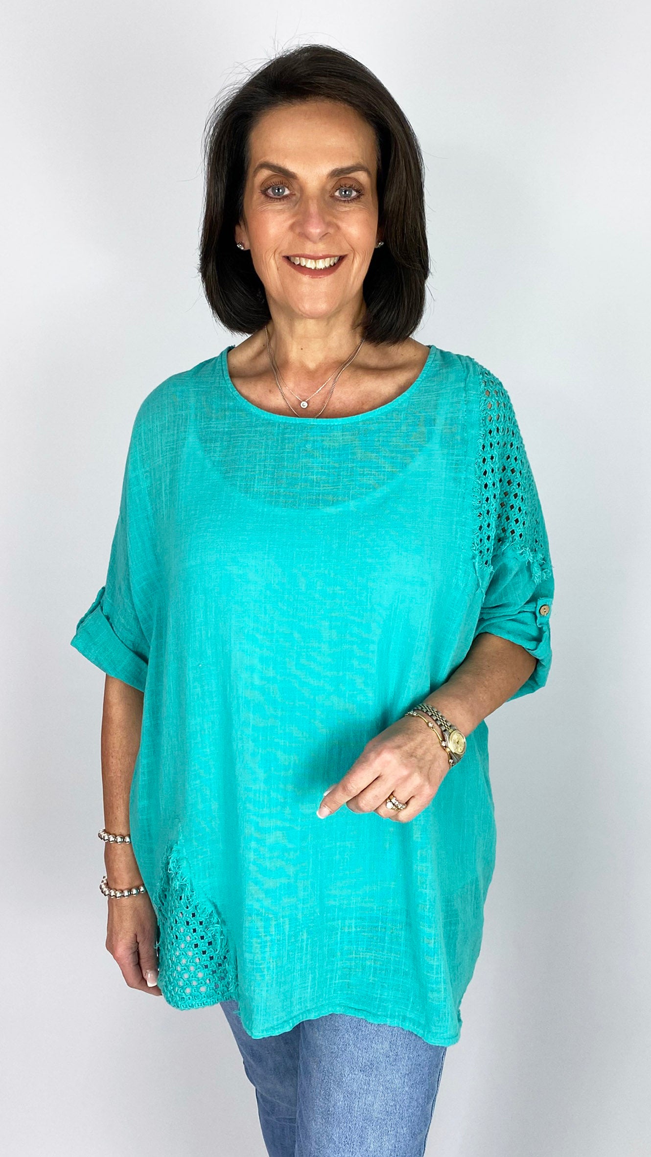 Cotton open-knit panel detailing top | 3 Colours