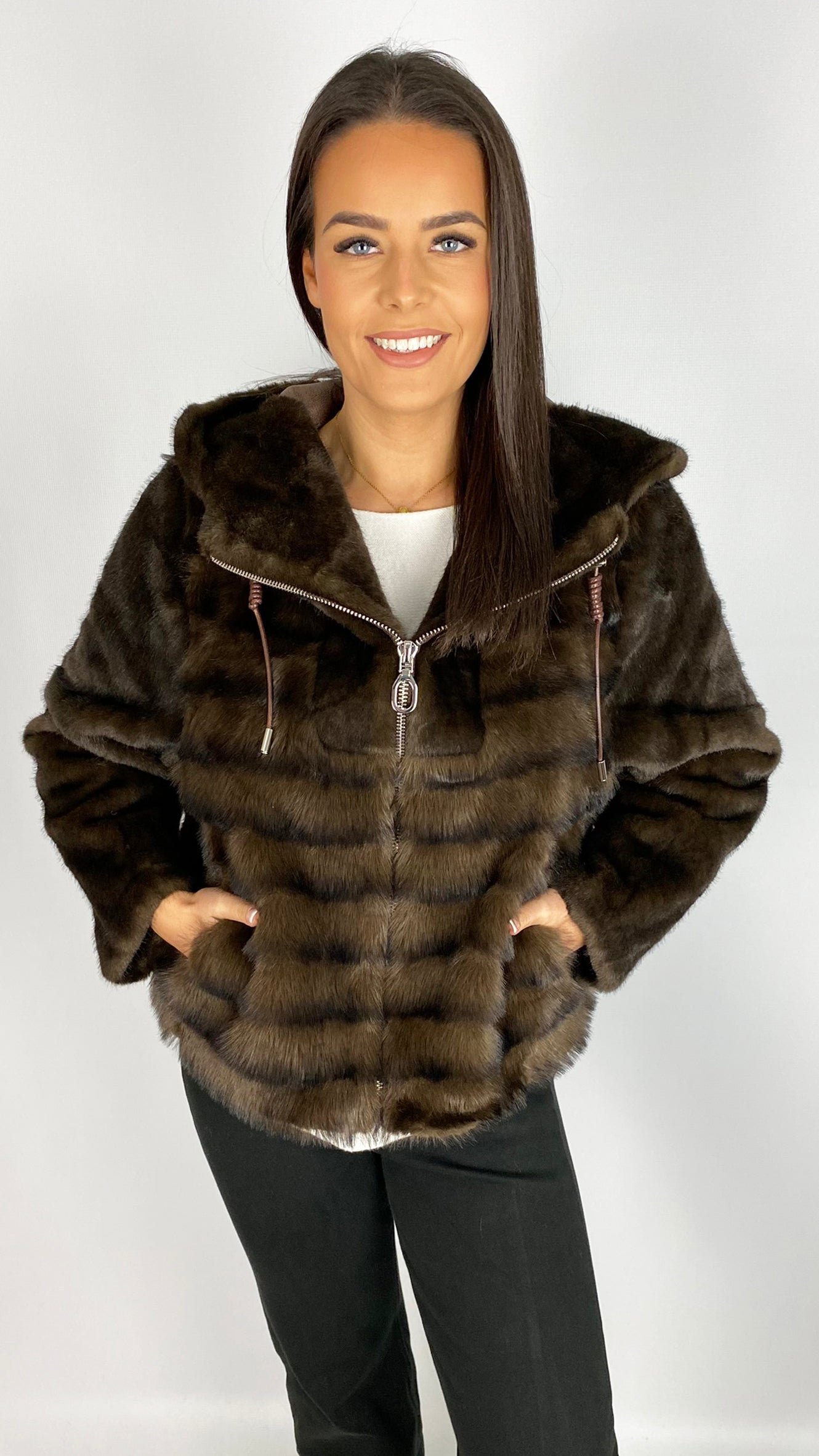 Luxury faux fur zip-through hooded jacket | 2 Colours