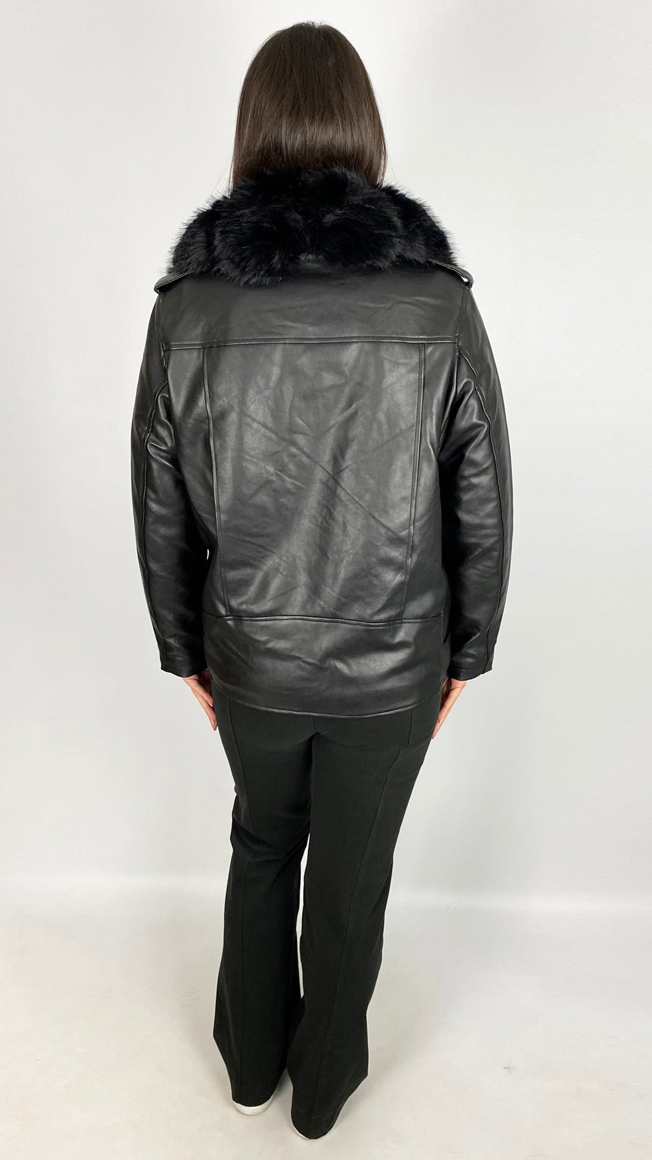 Faux fur trimmed & lined pleather biker jacket | 2 Colours