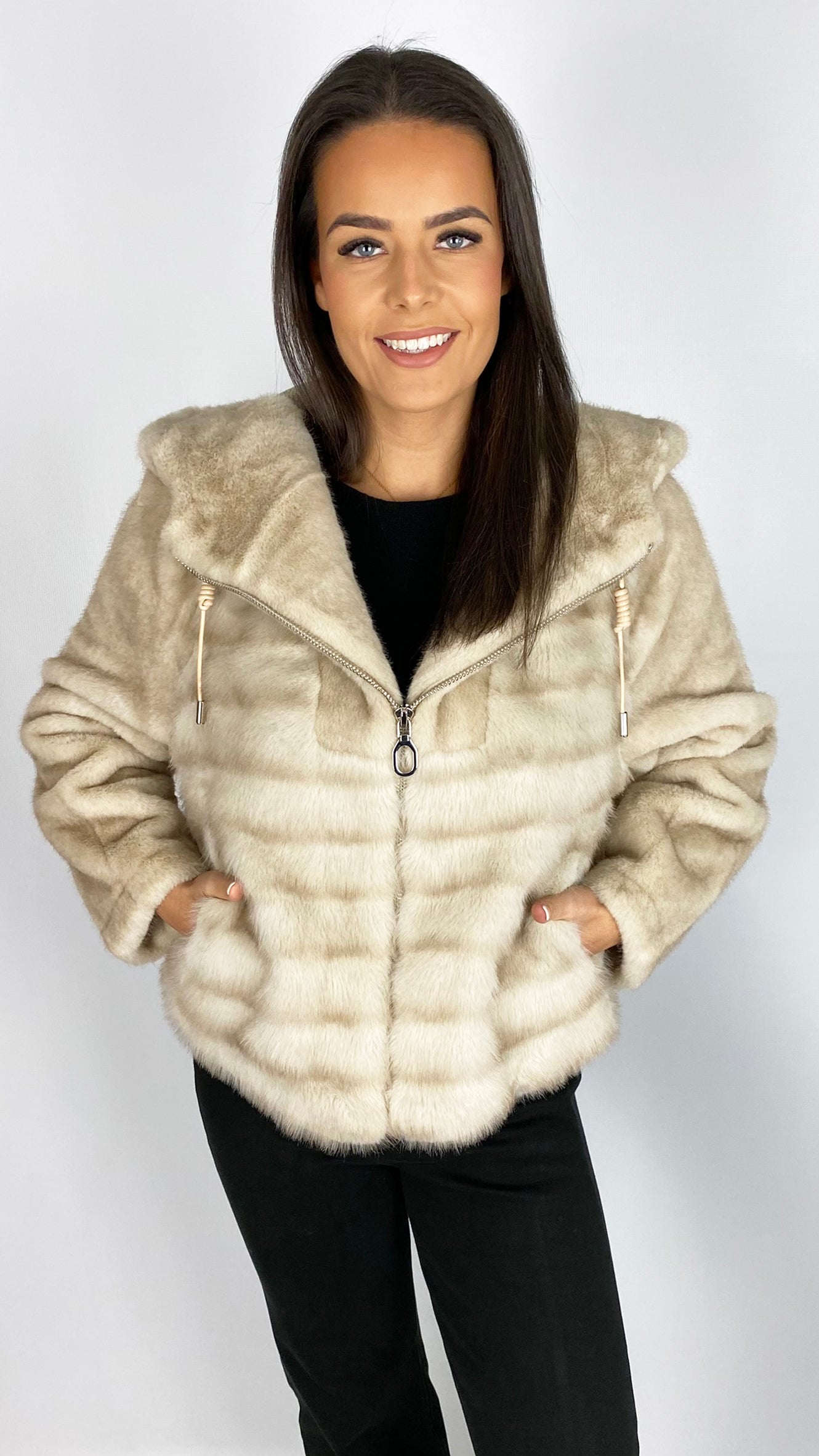 Luxury faux fur zip-through hooded jacket | 2 Colours