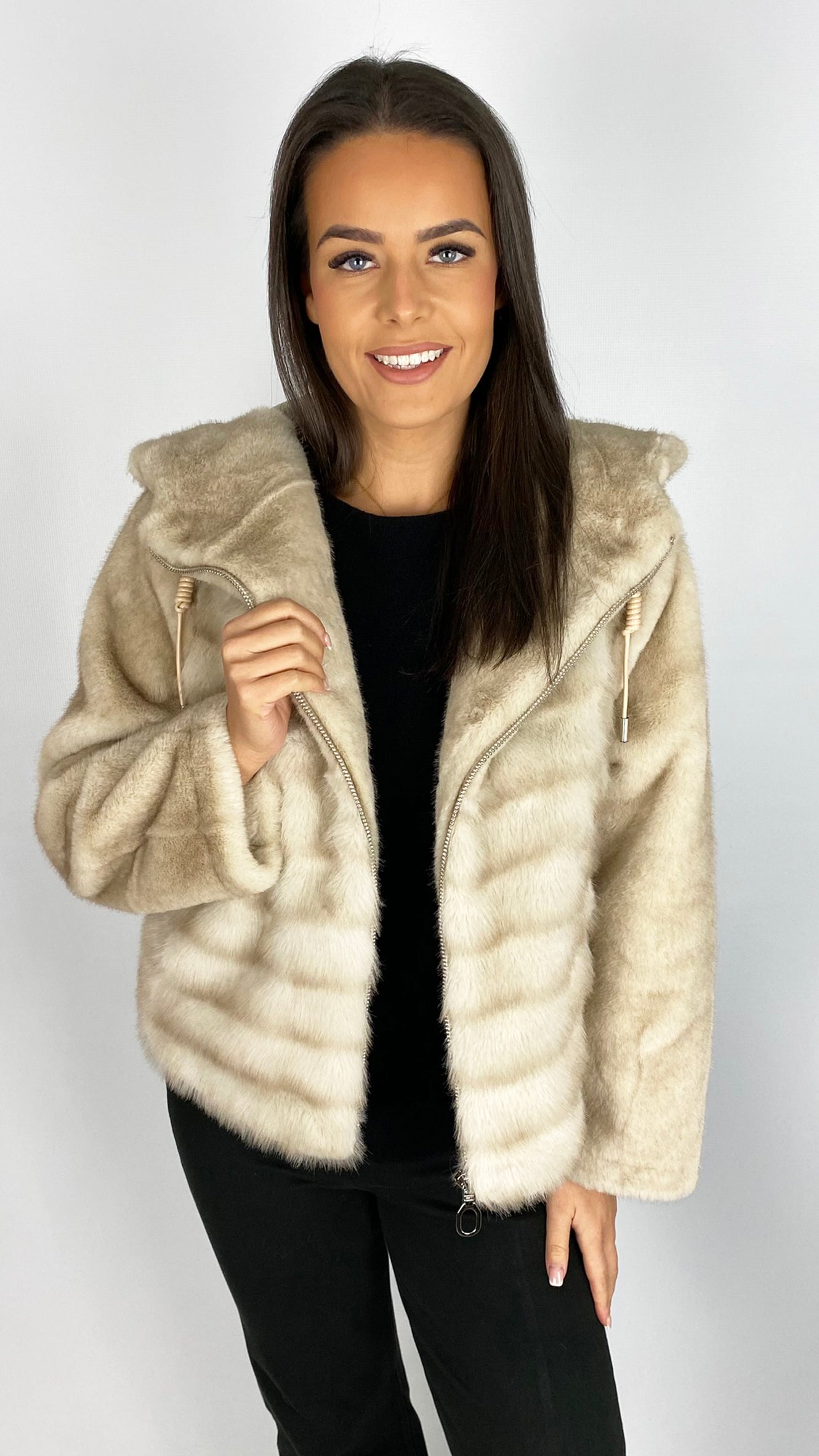 Luxury faux fur zip-through hooded jacket | 2 Colours