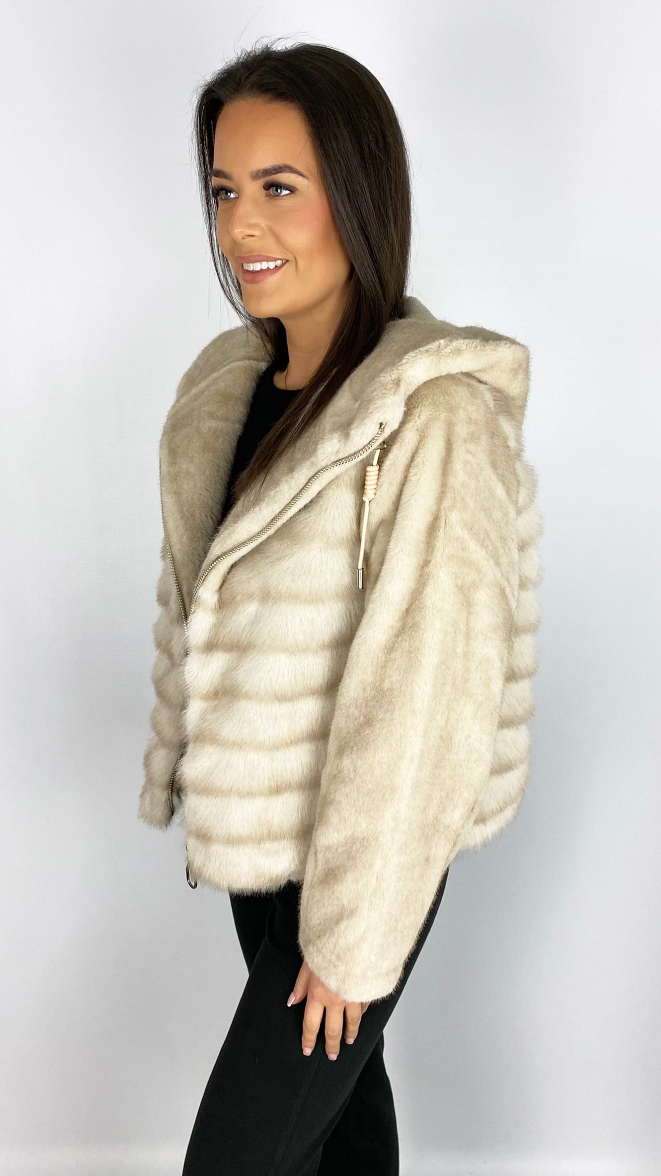 Luxury faux fur zip-through hooded jacket | 2 Colours