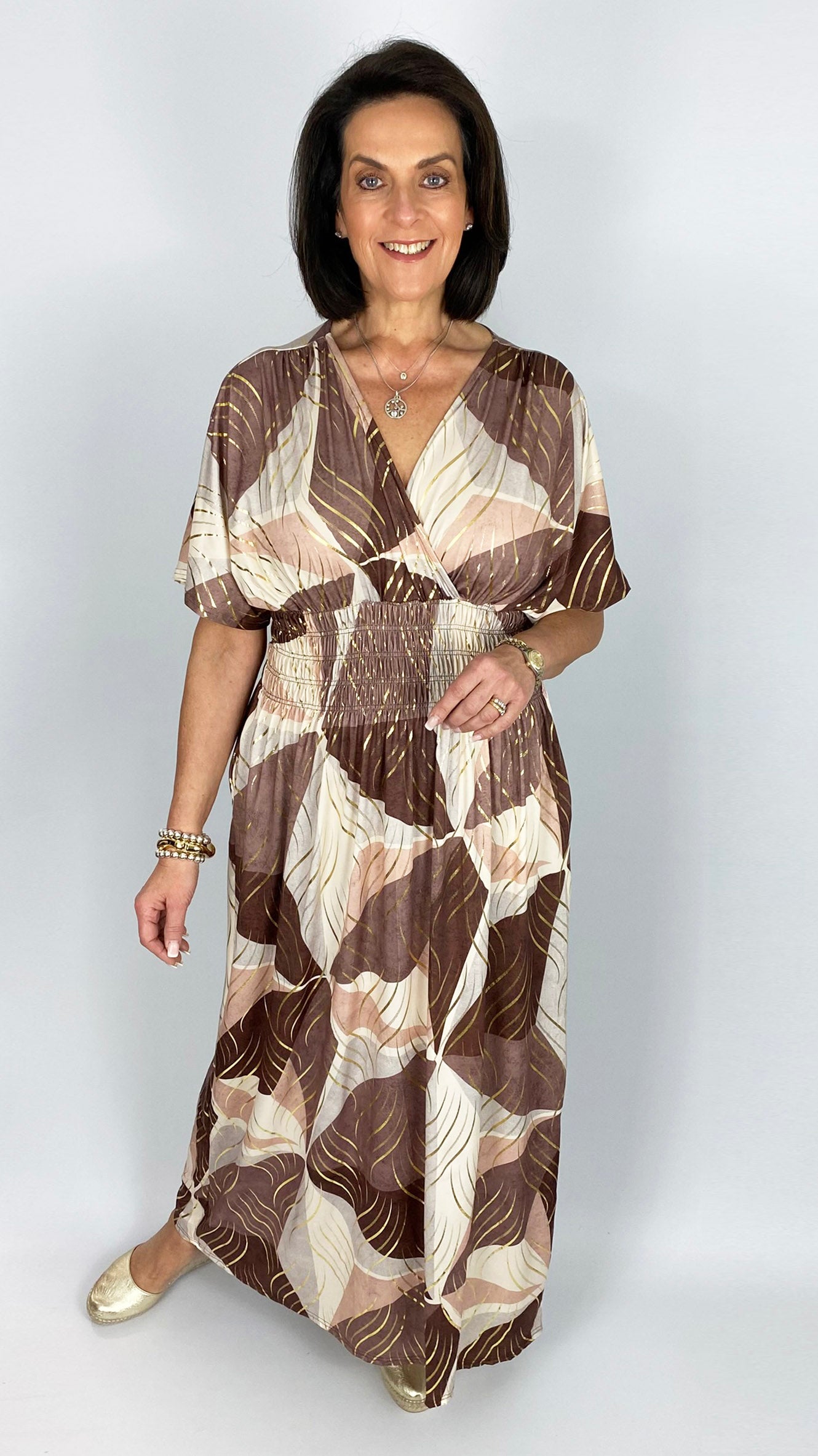Abstract print crease-free crossover maxi dress | 3 Colours