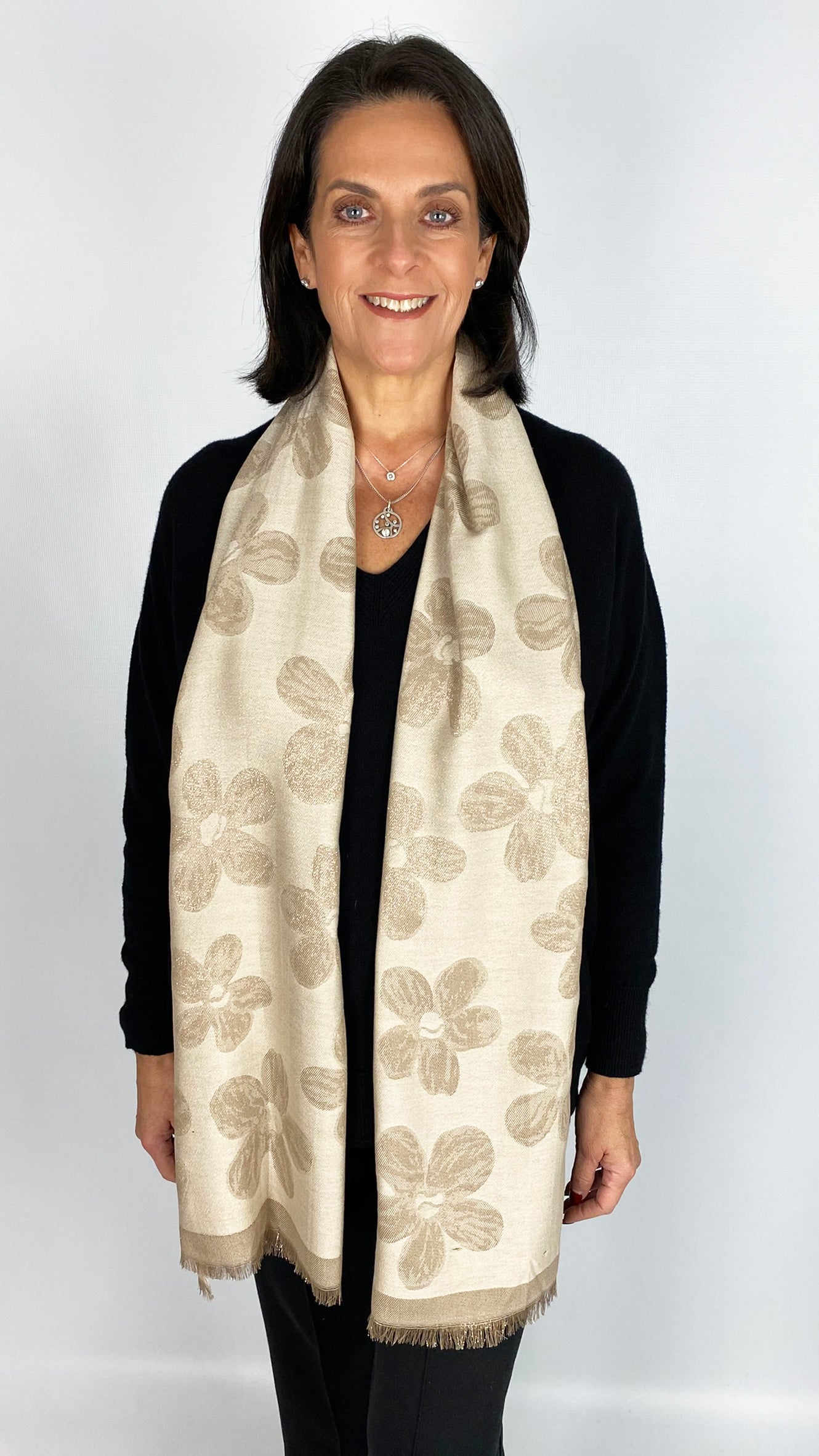 Lurex thread flower print scarf | 3 Colours
