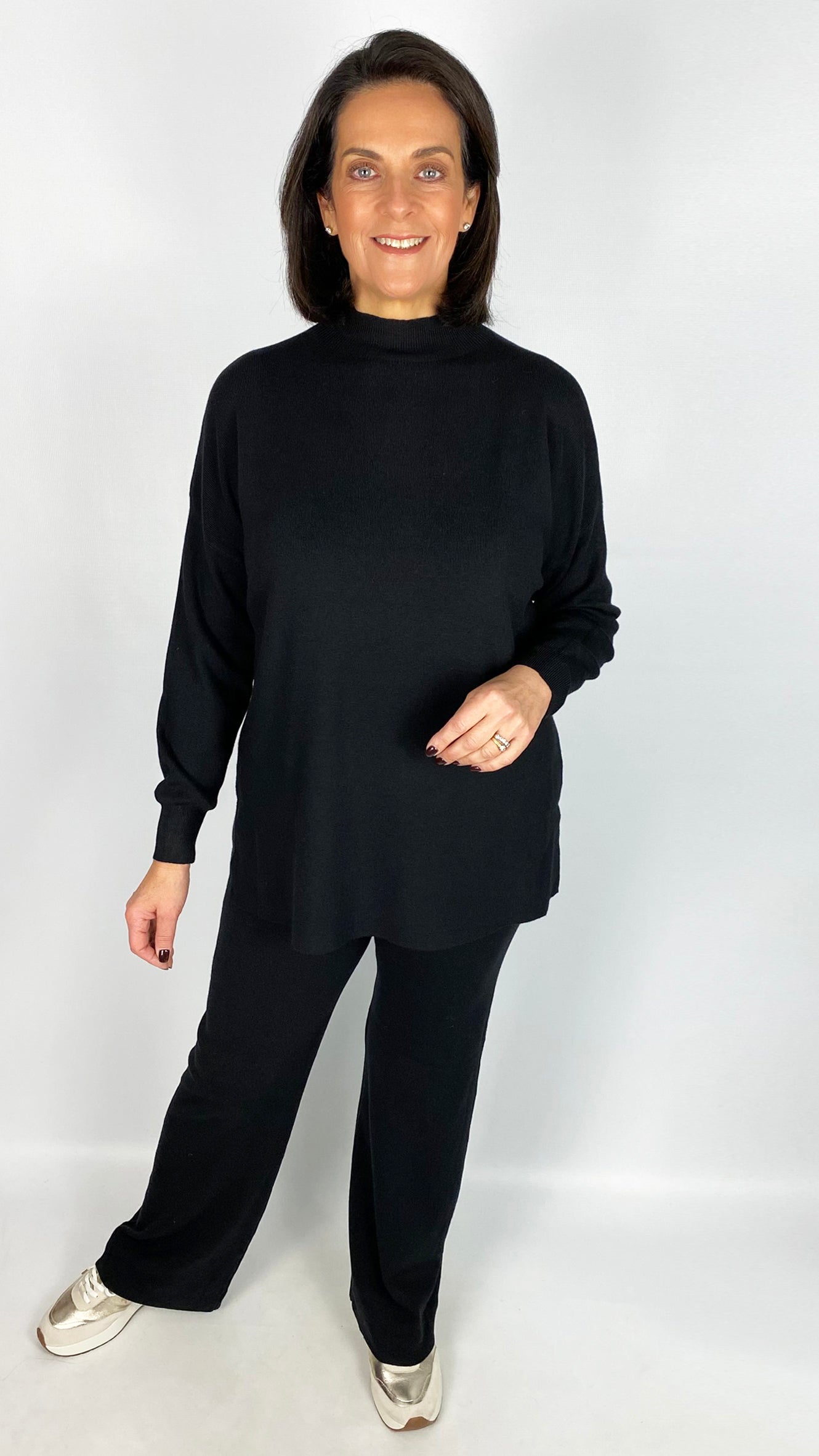 Turtle neck jumper & wide-leg trouser knitted set | 2 Colours