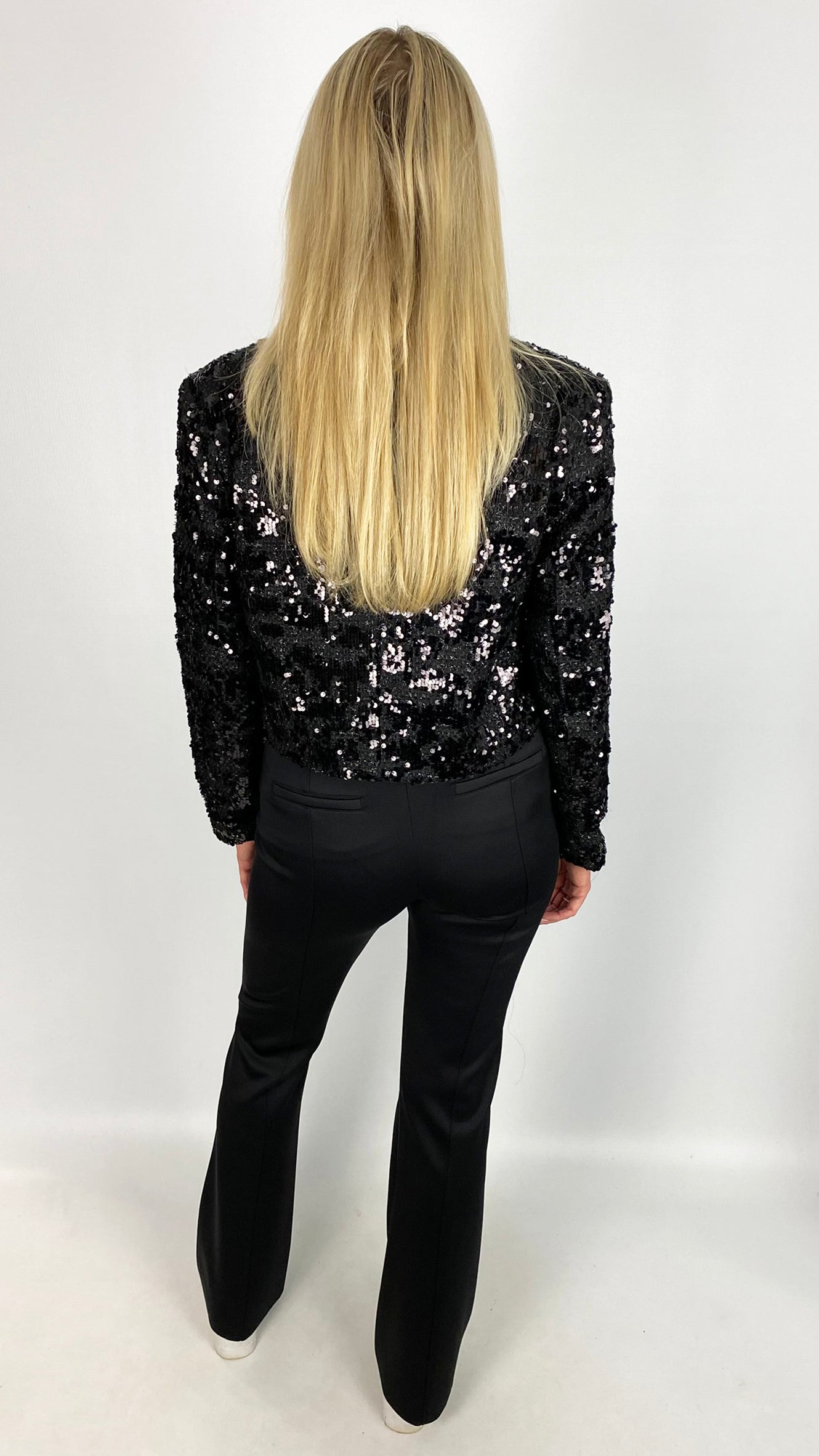 Tweed & sequin collarless jacket | Black