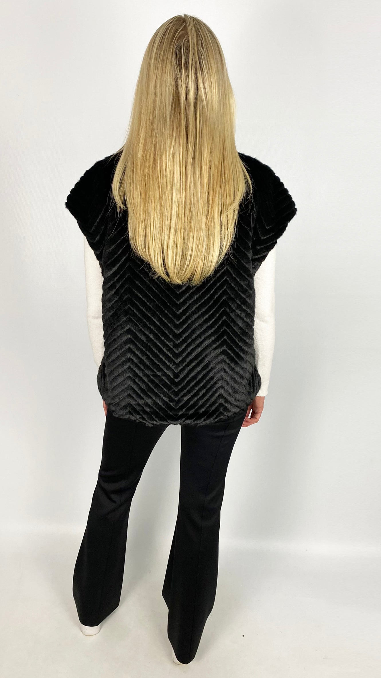 Zip-up ribbed faux fur gilet | Black | by Malissa J