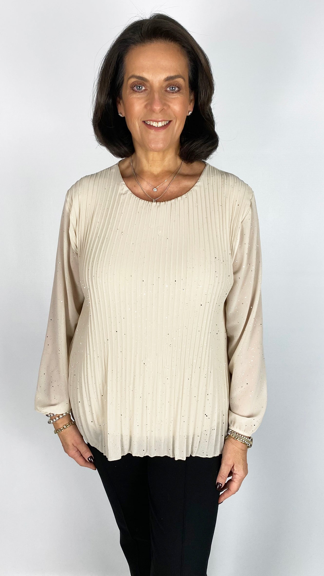 Sparkle pleated long sleeve blouse | 3 Colours