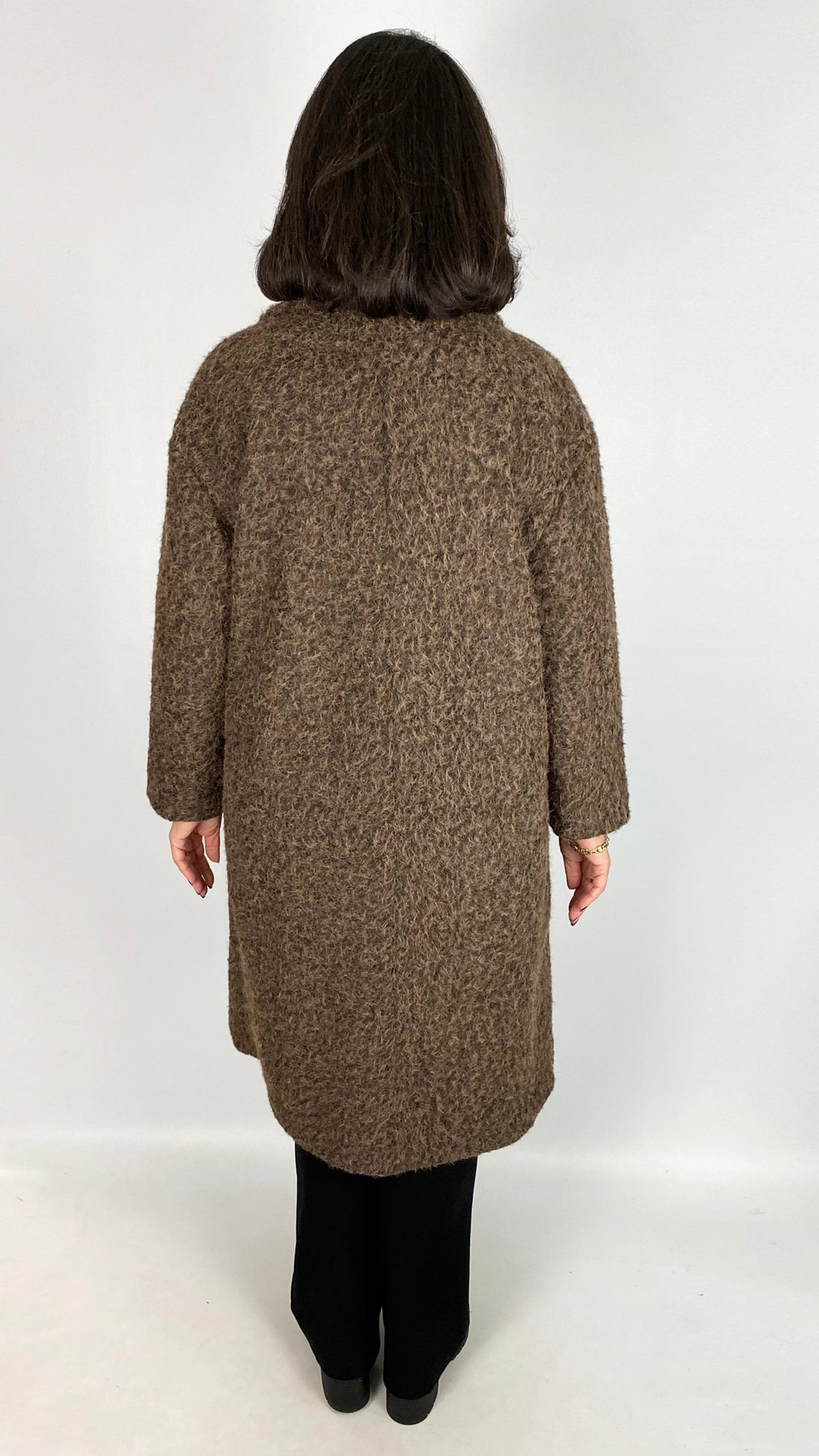 Double breasted fuzzy knit coat | Brown