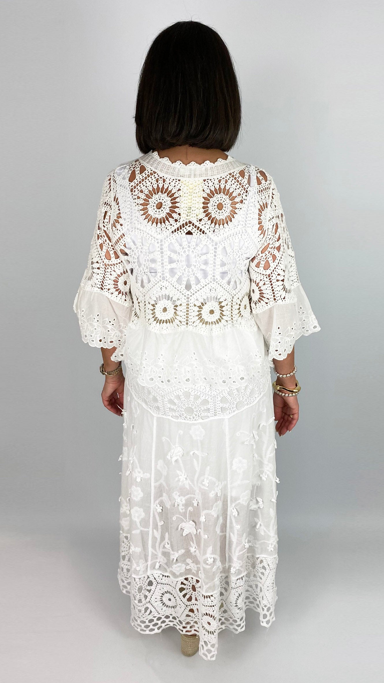 Crochet & embroidered button-through cardi | 6 Colours